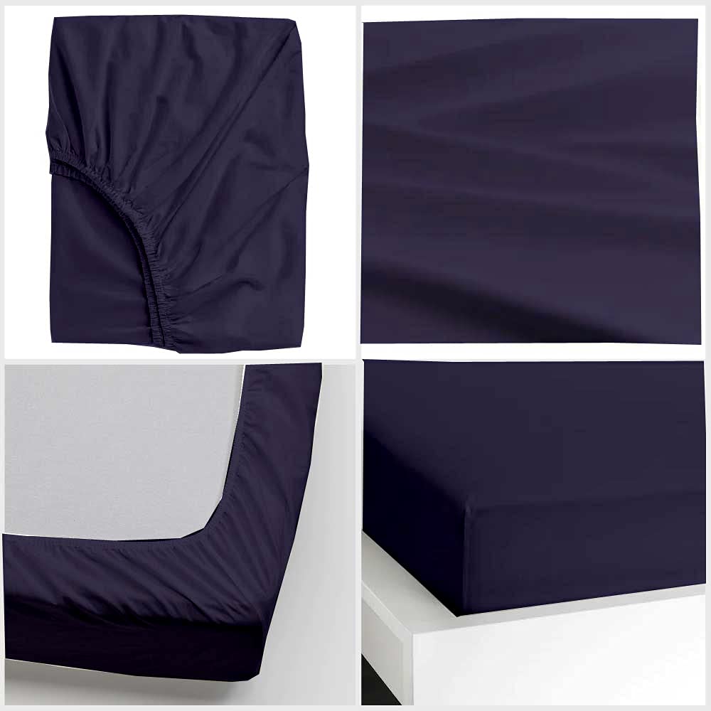 Premium 600-Thread-Count Egyptian Cotton Fitted Sheet - King Size Navy Blue for Luxurious Bedding
