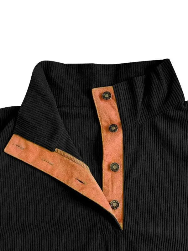 Men's Stand Collar Corduroy Sweatshirt - Comfortable Casual Pullover for Fall & Winter - Perfect for Outdoor Activities, Work and Daily Wear