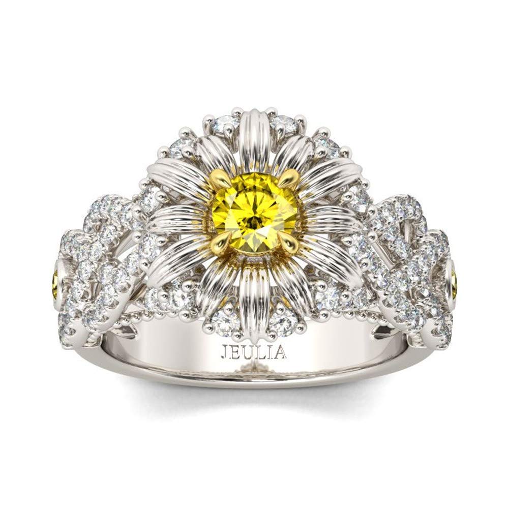 Jeulia 925 Sterling Silver Daisy Flower Ring for Women - Intertwined Hawaiian Floral Engagement Ring Set with White Diamond Halo, Bridal Wedding Anniversary Birthday Gift (Includes Jewelry Box) | Perfect for Beach Weddings, Boho Style & Everyday Elegant Wear