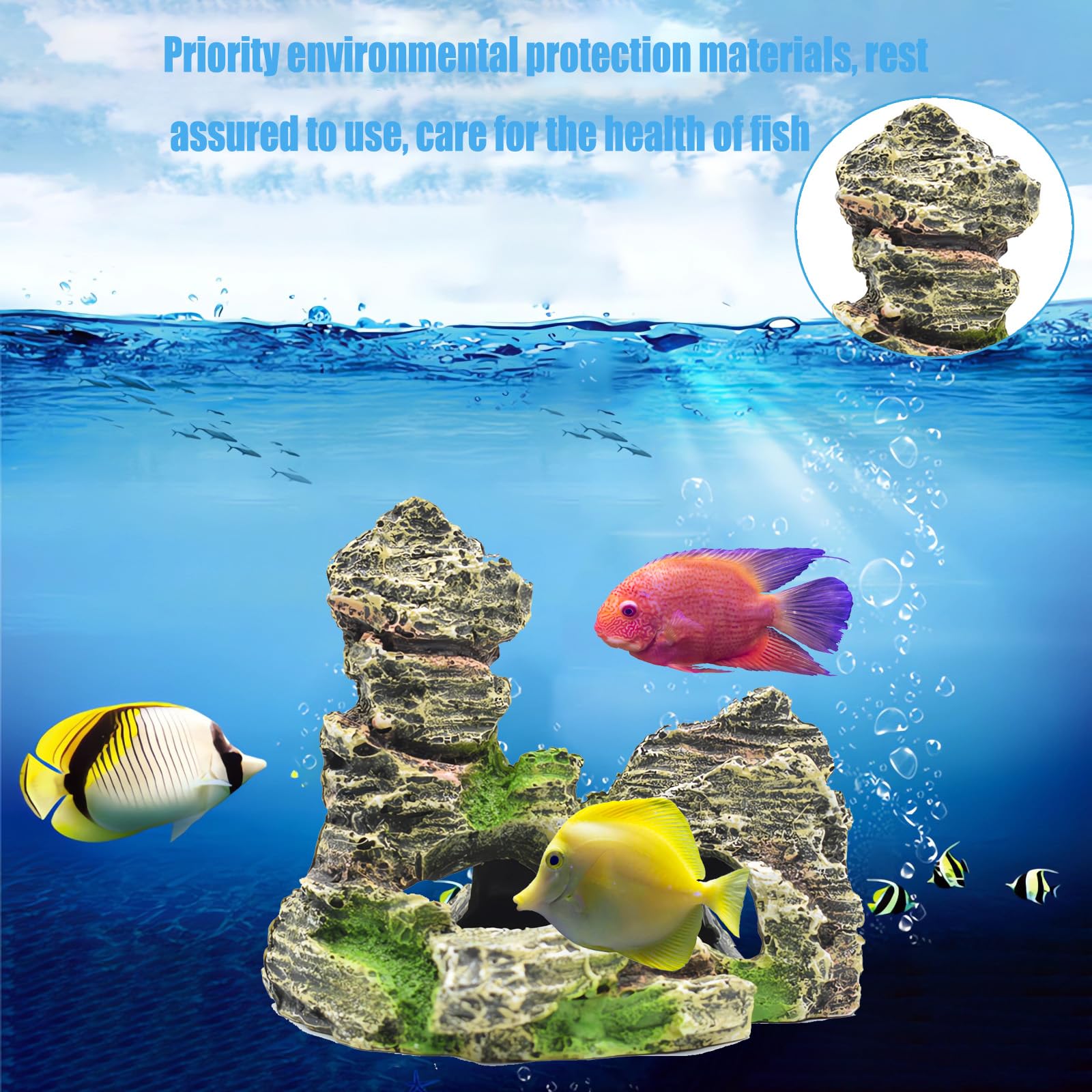 **Naturezhen 9Pcs Artificial Aquarium Plants & Rock Decor Set - Plastic Fish Tank Plants (4cm-28cm) for Freshwater & Saltwater Aquariums - Perfect for Betta Fish, Goldfish, and Tropical Fish Tanks**