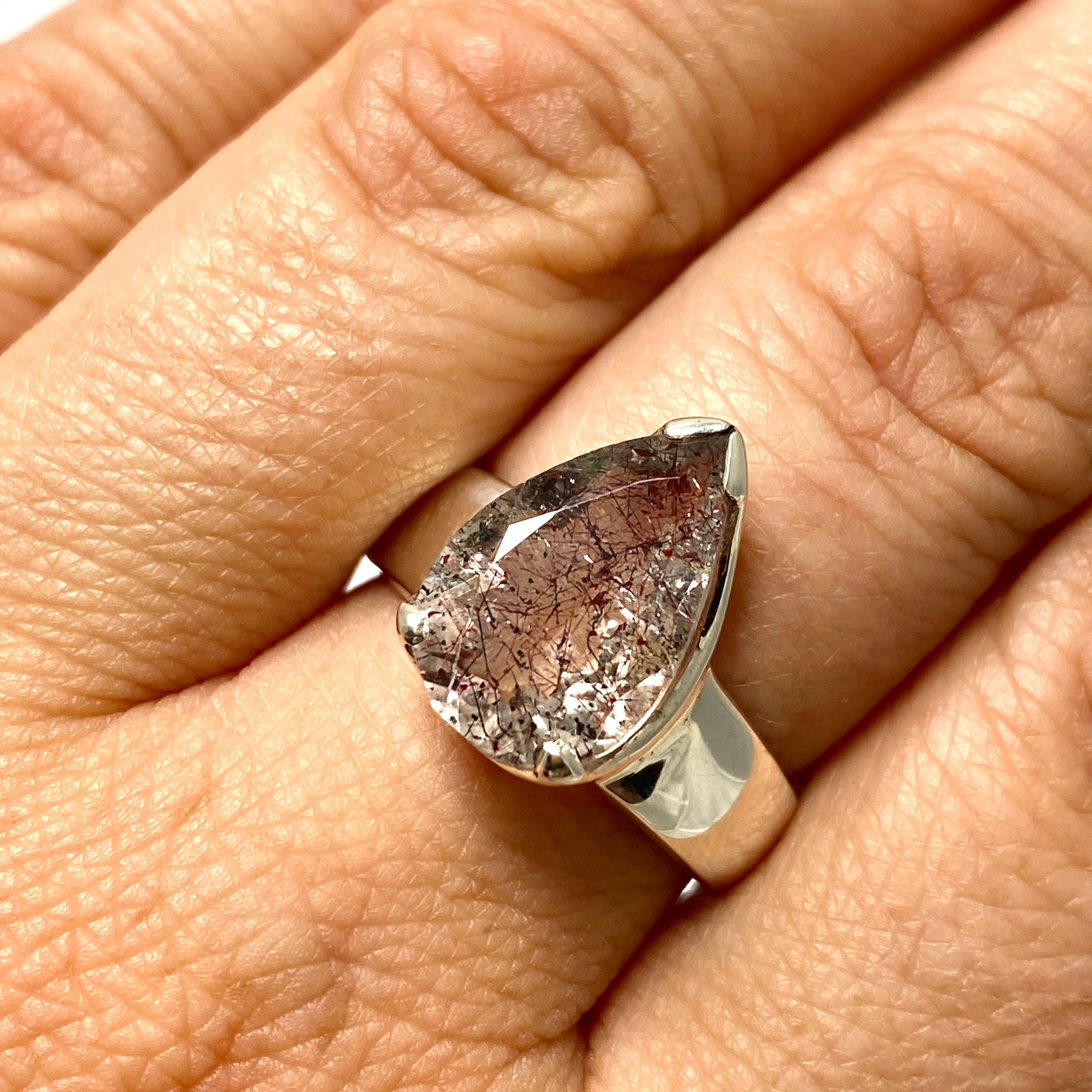 Lepidicrocite in Quartz Teardrop Faceted Ring - Size 8 - Natural Crystal Jewelry - Perfect for Spiritual Healing & Energy Work