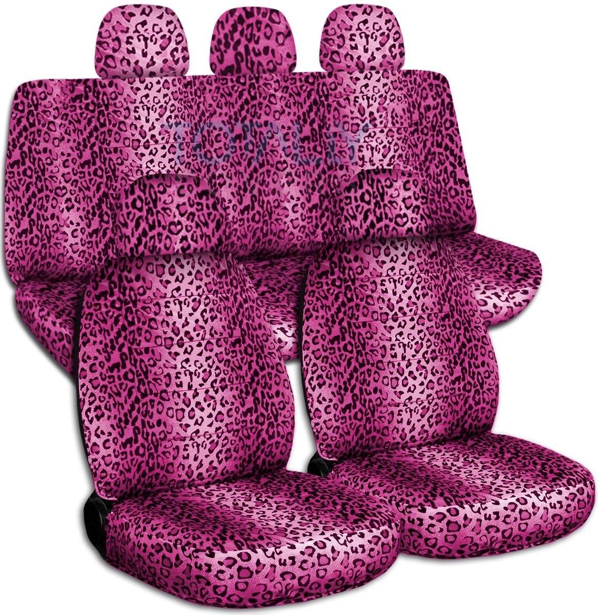 Pink Leopard Print Car Seat Covers Full Set - 5 Pieces (2 Front + 3 Rear) with Headrest Covers - Universal Fit for Cars, Trucks, Vans, RVs & SUVs - 30 Animal Print Options - Perfect for Pet Owners, Moms & Style Enthusiasts