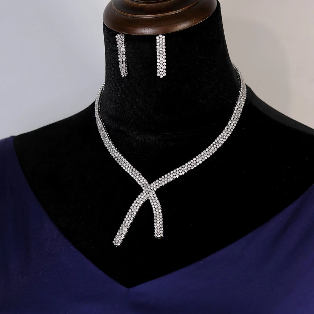 Luxury Cubic Zirconia Bridal Jewelry Set for Women - 2 Piece Wedding Necklace & Earrings Set - Perfect for Brides, Bridesmaids, and Formal Occasions