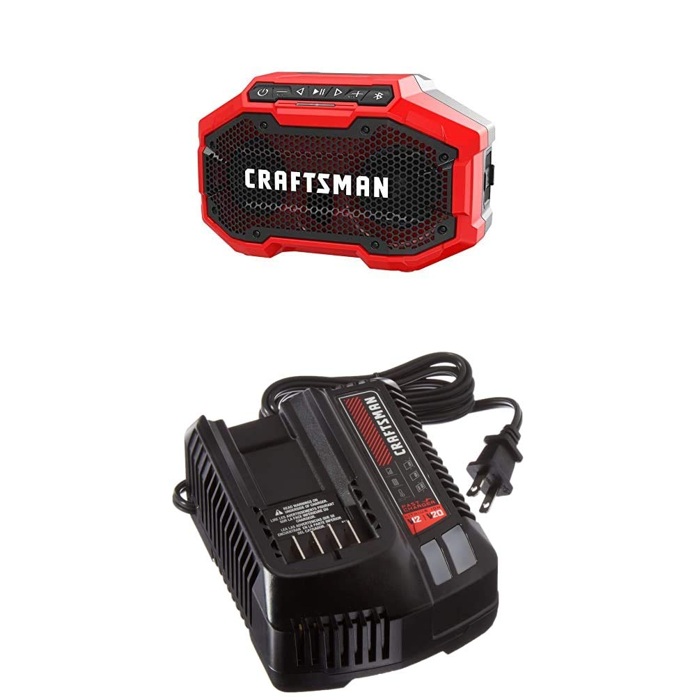 Craftsman V20 Bluetooth Speaker with Fast Charger - Portable Wireless Speaker for Outdoor, Camping, Travel (Battery Sold Separately, Model CMCR001B & CMCB104)
