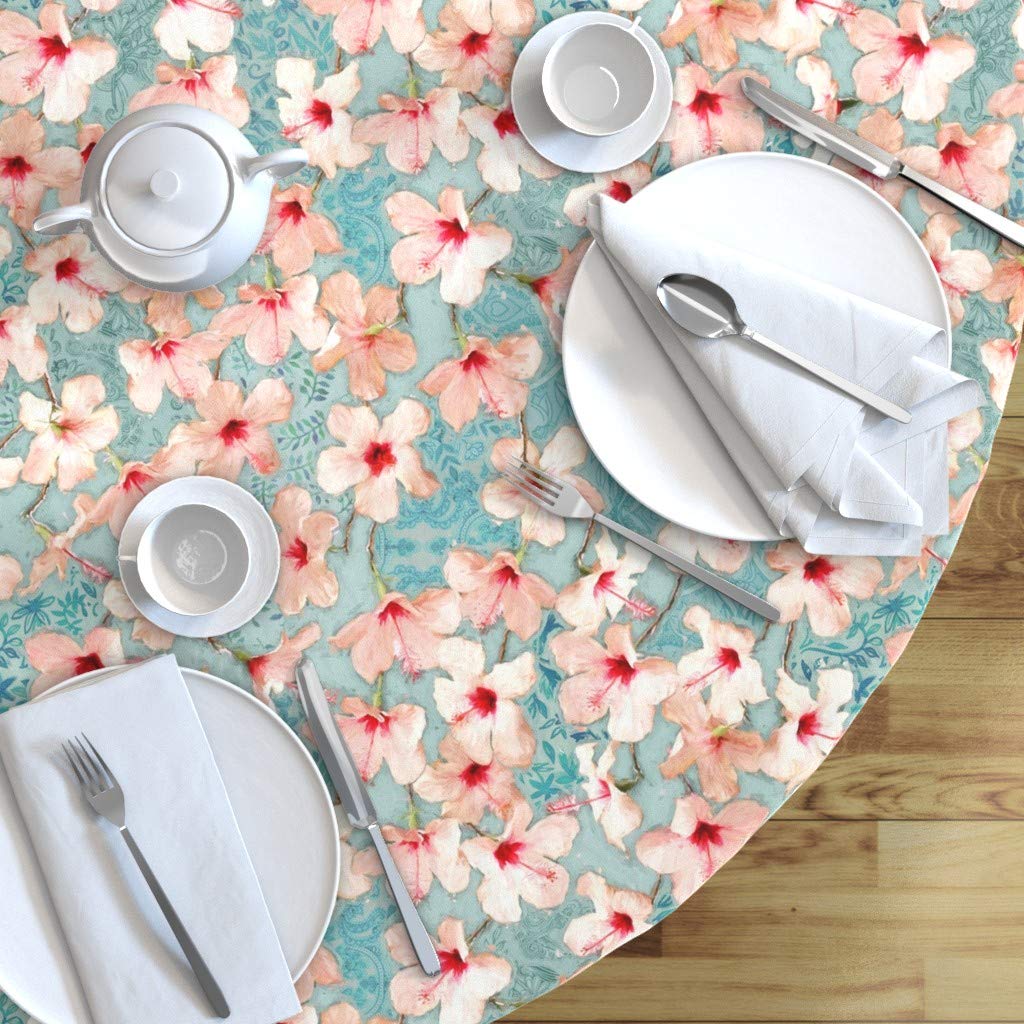 Custom Shabby Chic Painted Hibiscus Floral Tablecloth - 70