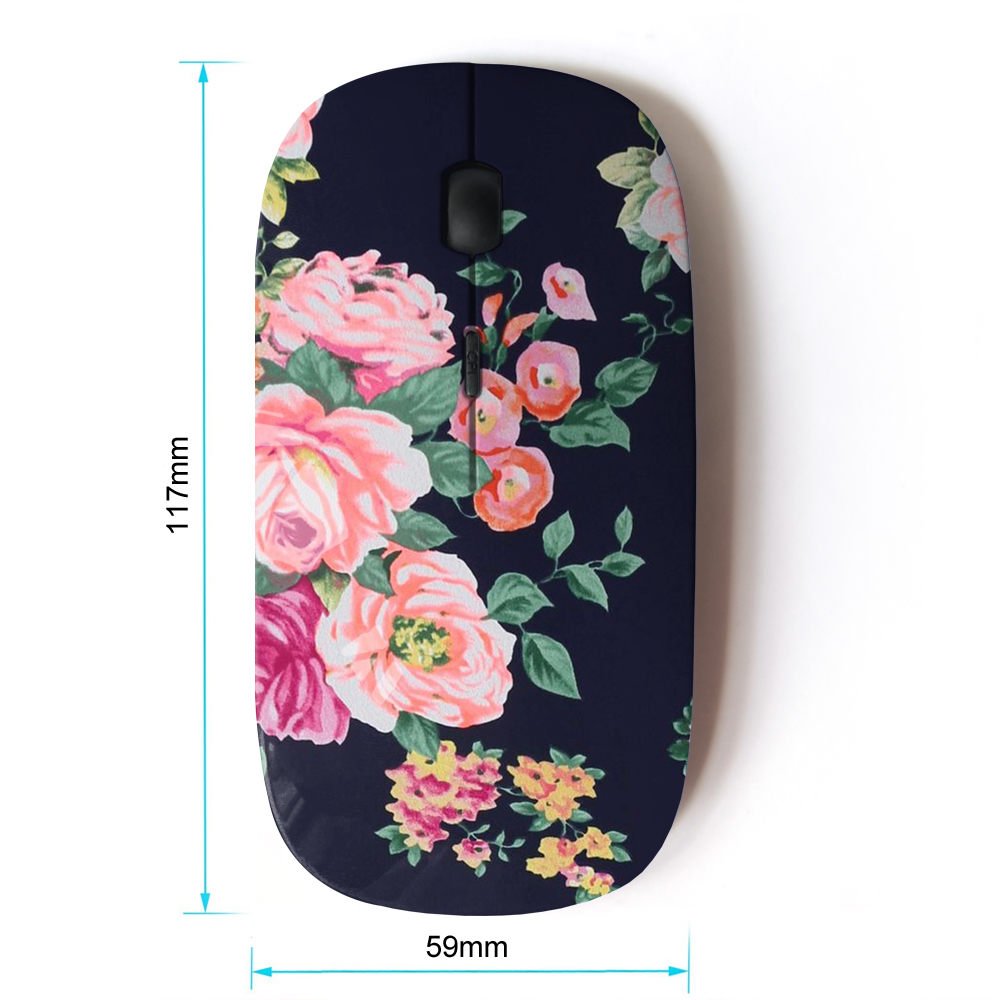 2.4G Wireless Optical Mouse with Rose Black Vignette Floral Design - Ergonomic USB Computer Mouse for Laptop, PC, Mac - Perfect for Office, Home & Travel Use