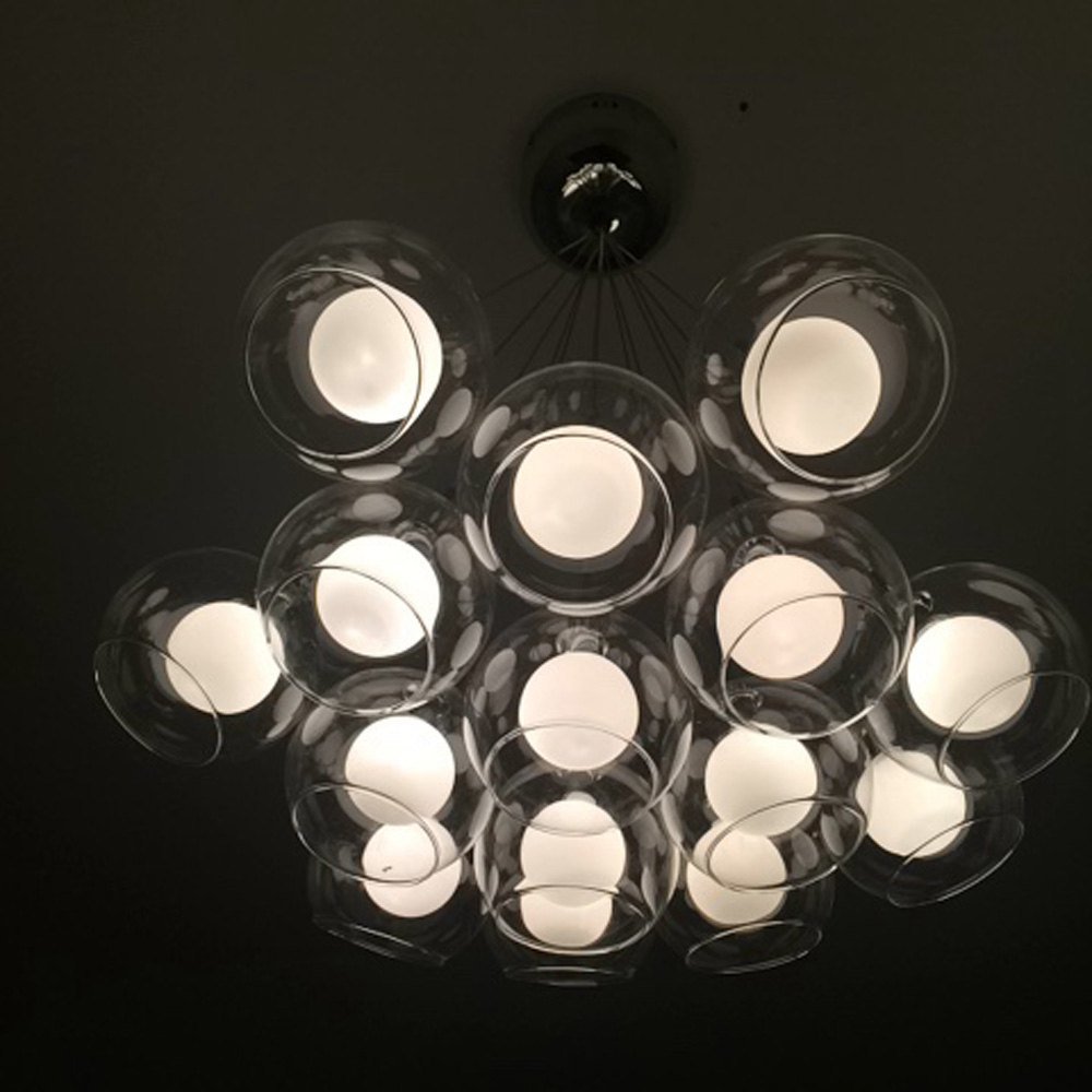 Modern Glass Bubble Chandelier - 15-Light Luxury Dining Room Pendant Light with Double Layer Glass Design for Kitchen, Bar & Restaurant Decor | Perfect for Contemporary Home & Commercial Spaces