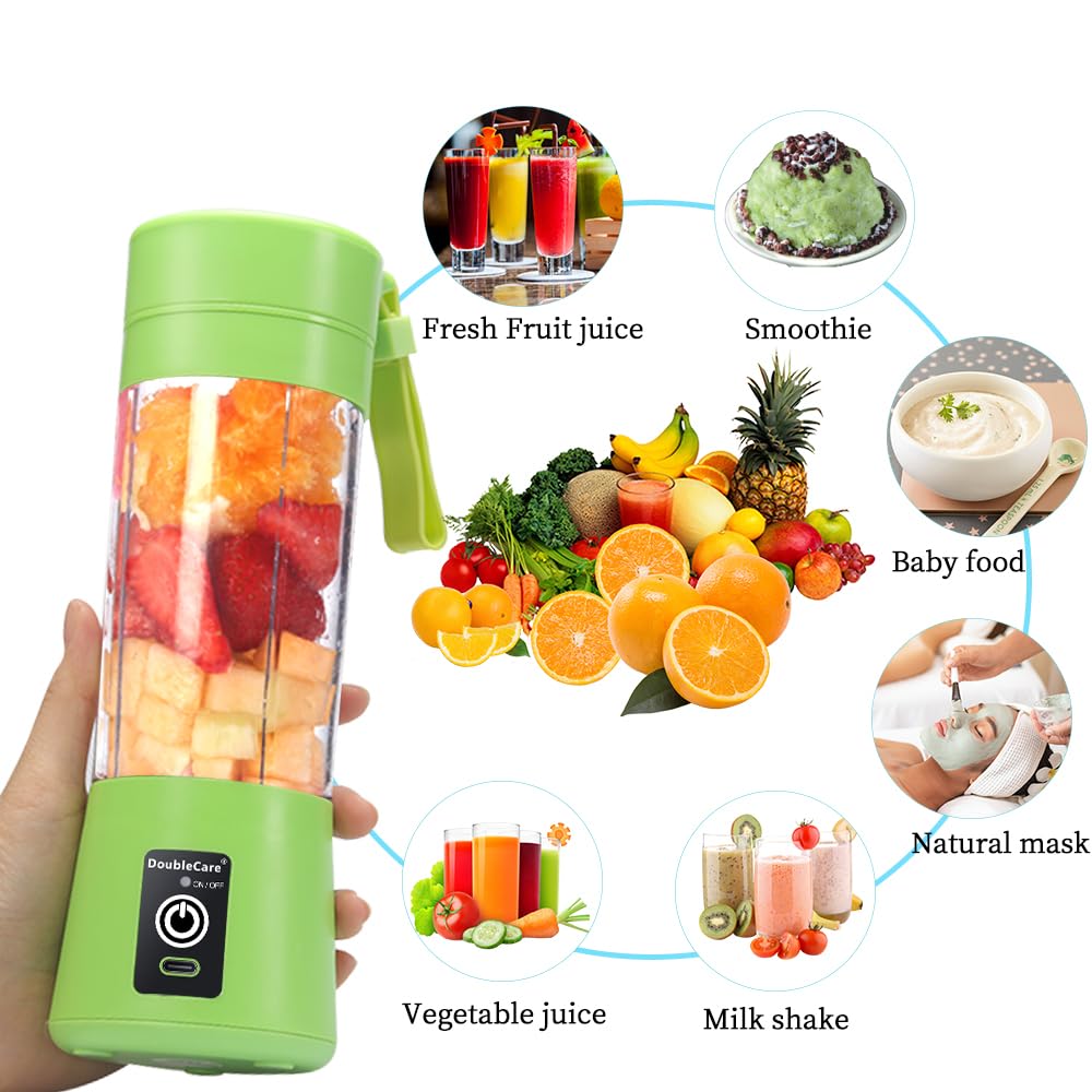 Portable USB Electric Blender Cup - 380ml Mini Blender for Smoothies, Juices & Shakes with 6 Blades, Rechargeable Travel Blender (Green) | Perfect for Gym, Office, Travel & Healthy On-the-Go Lifestyle