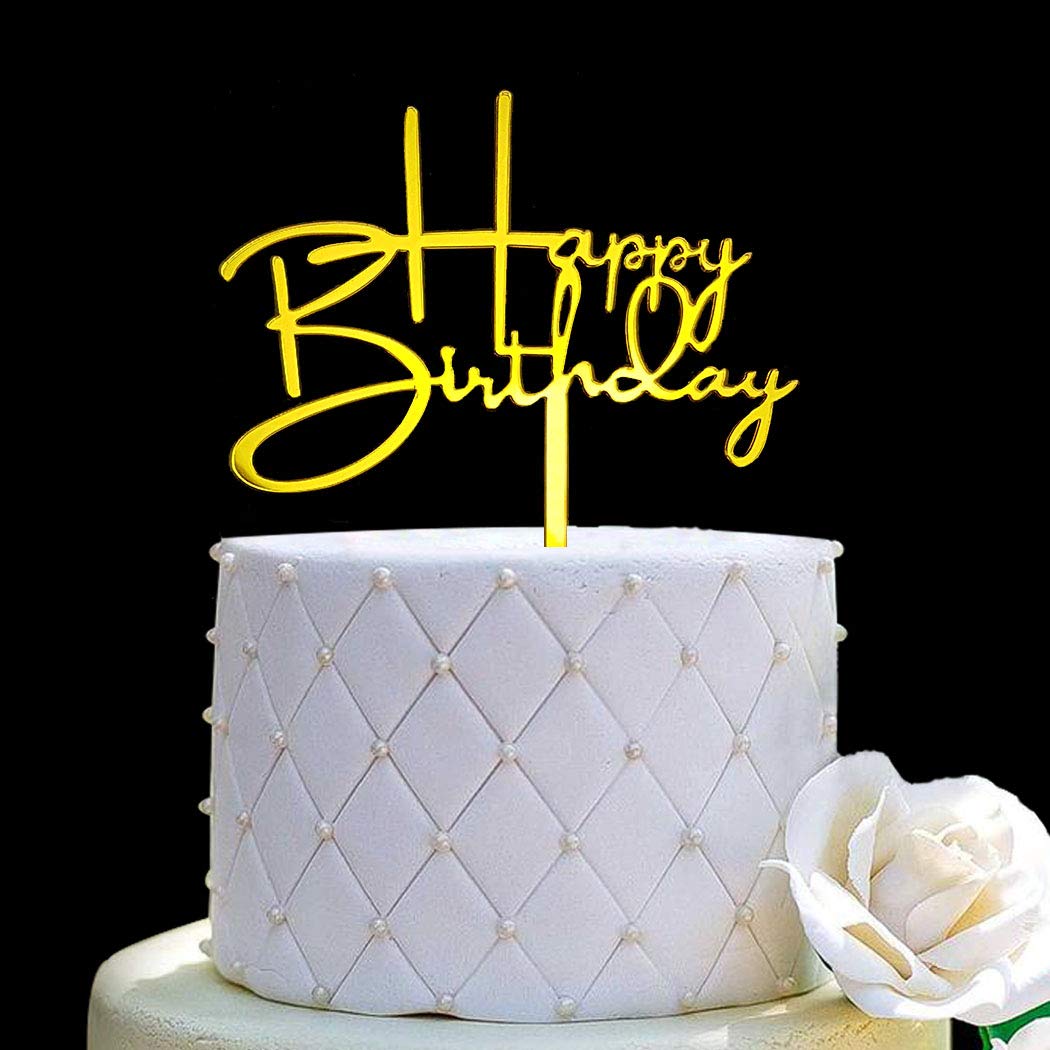 Happy Birthday Acrylic Cake Topper - Mirror Gold Wedding & Party Decoration for Birthdays, Anniversaries, Baby Showers & Special Events - Perfect for Cake Decorating and Celebration Photos