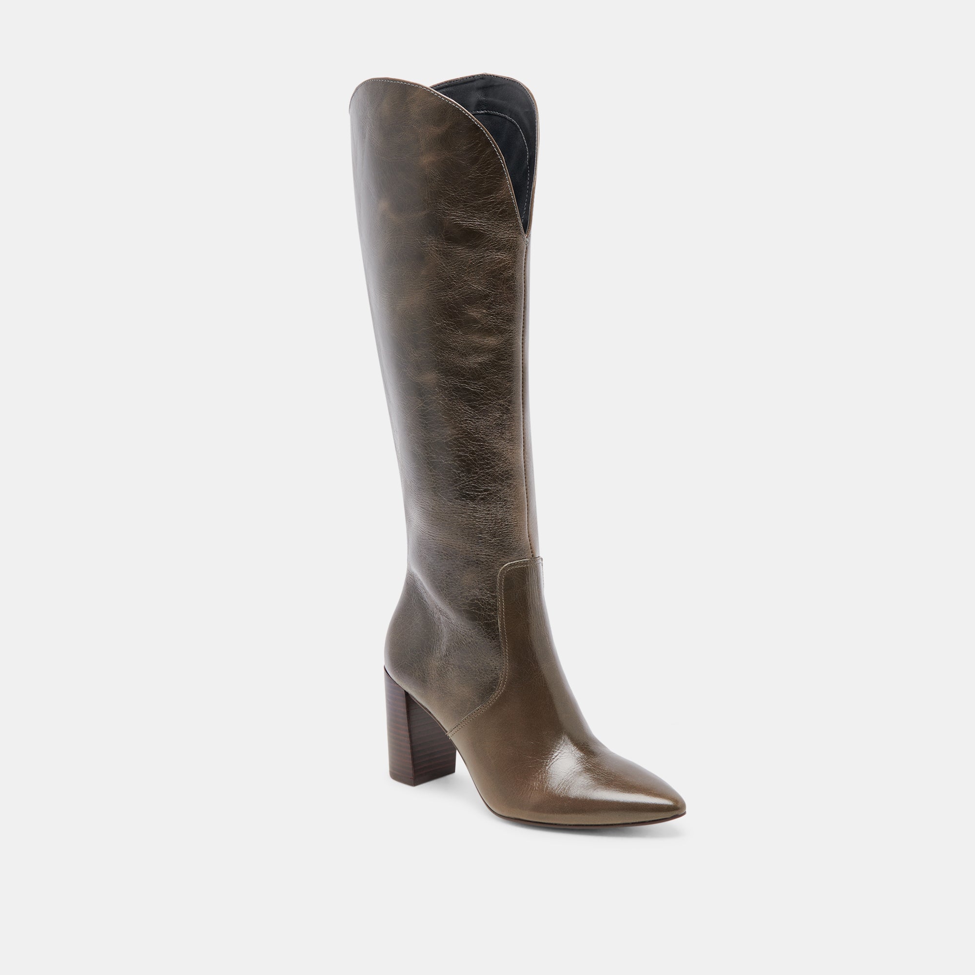 NEDI Wide Calf Boots for Women - Dark Olive Genuine Leather Ankle Boots for Fall & Winter | Comfortable & Stylish for Work, Casual Outfits, and Outdoor Activities