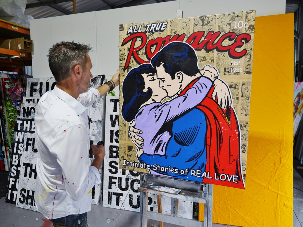 Superman Urban Pop Art Painting - 100cm x 120cm Canvas Wall Decor for Book Club, Living Room & Superhero Fan Gifts | Intimate Superlove Collection
