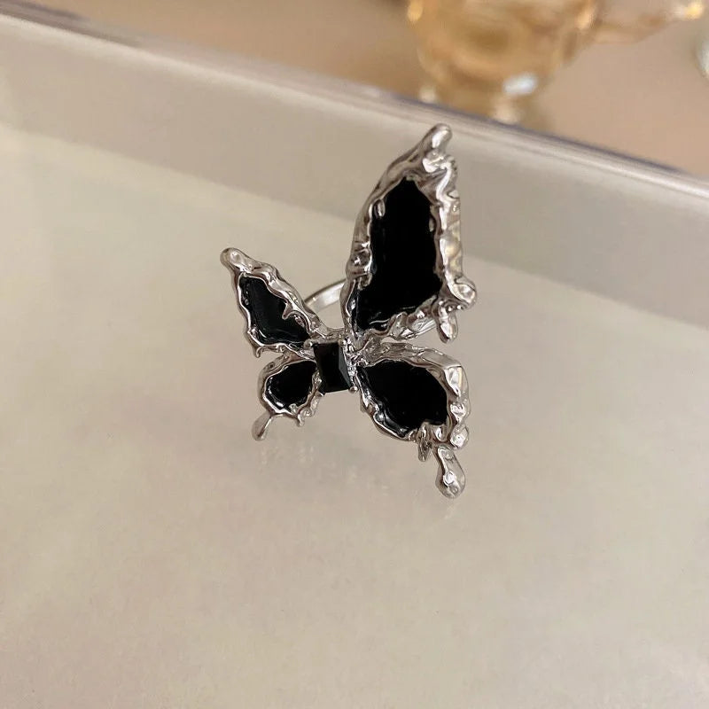 Elegant Chunky Butterfly Black Cocktail Ring for Women | HR776 | Perfect for Evening Parties, Weddings & Special Occasions