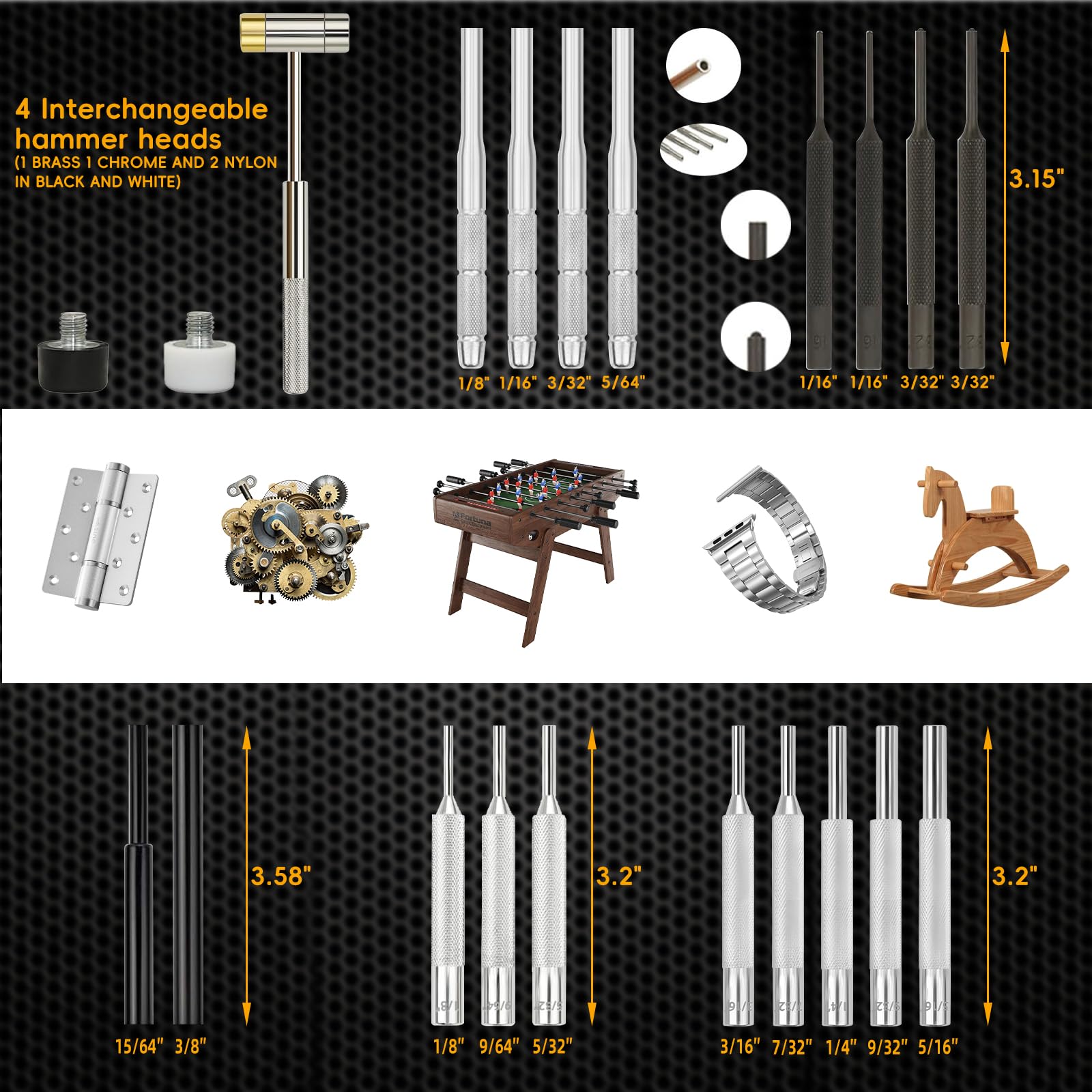Professional Heavy-Duty Pin Punch Set - 12-Piece Roll Pin Punch Tool Kit with Organizer Storage Box | Precision Bench Block & Durable Metal Construction | Ideal for Mechanical Repairs, Gunsmithing & Automotive Maintenance