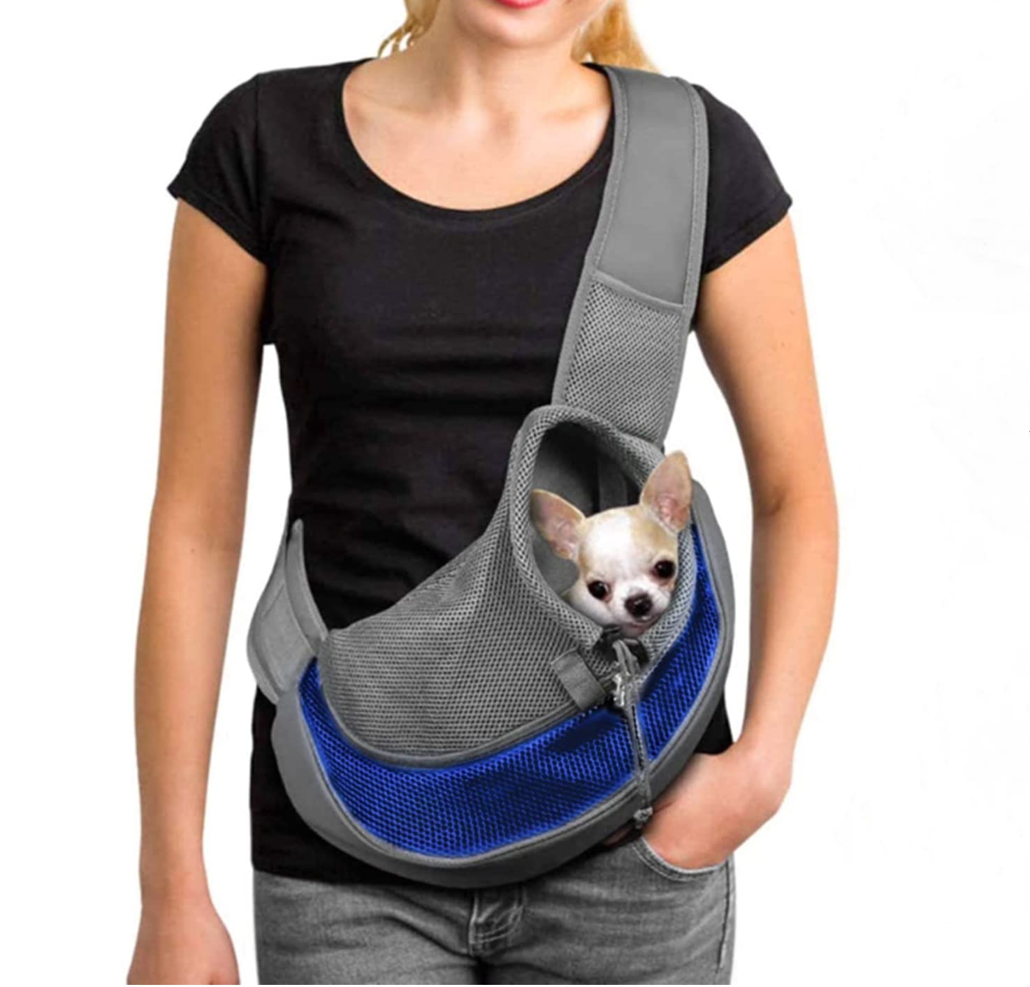Hands-Free Adjustable Pet Carrier Sling for Small Dogs & Cats - Padded Shoulder Strap with Breathable Mesh Pocket - Lightweight Travel Tote Bag for Puppies & Small Animals - Perfect for Outdoor Adventures, Vet Visits & Daily Walks