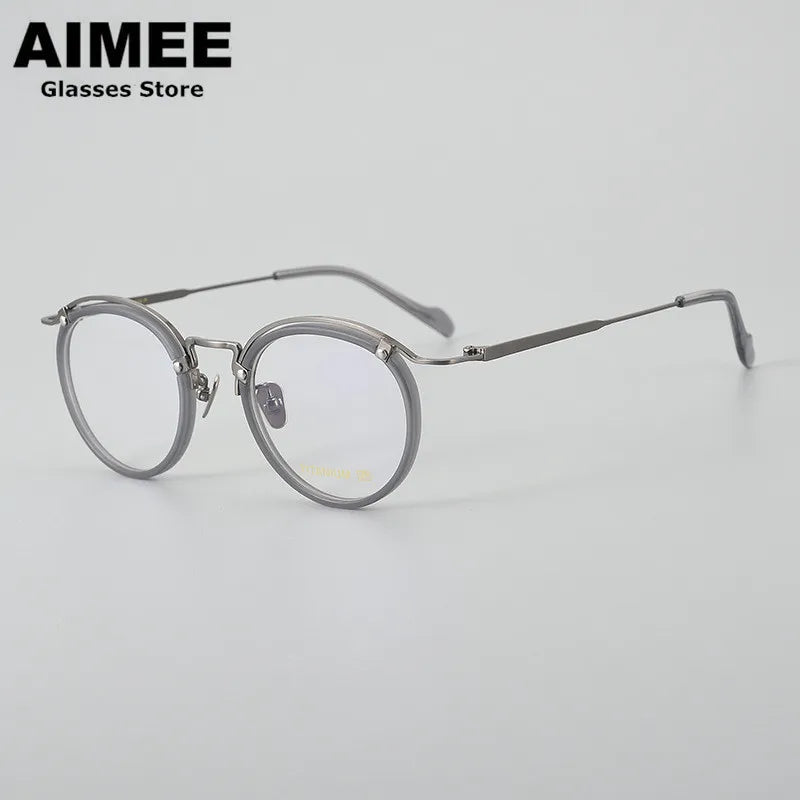 Stylish Aimee Unisex Full Rim Round Acetate & Titanium Eyeglasses Frame 20036 - Perfect for Work, Reading & Everyday Fashion