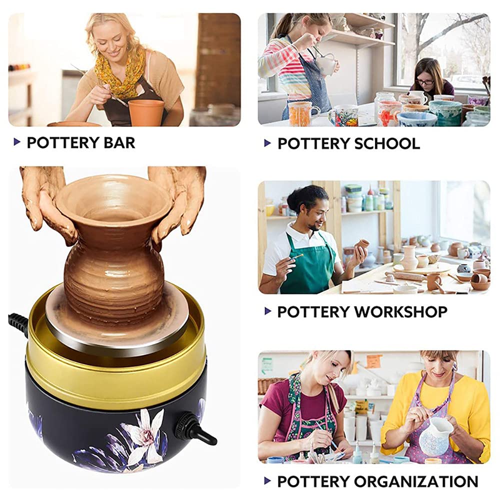 **Mini Electric Pottery Wheel for Beginners & Kids - Adjustable Speed Portable Clay Machine with Aluminum Tray - DIY Ceramic Art Tool for Home, School & Studio - Black Round Design**