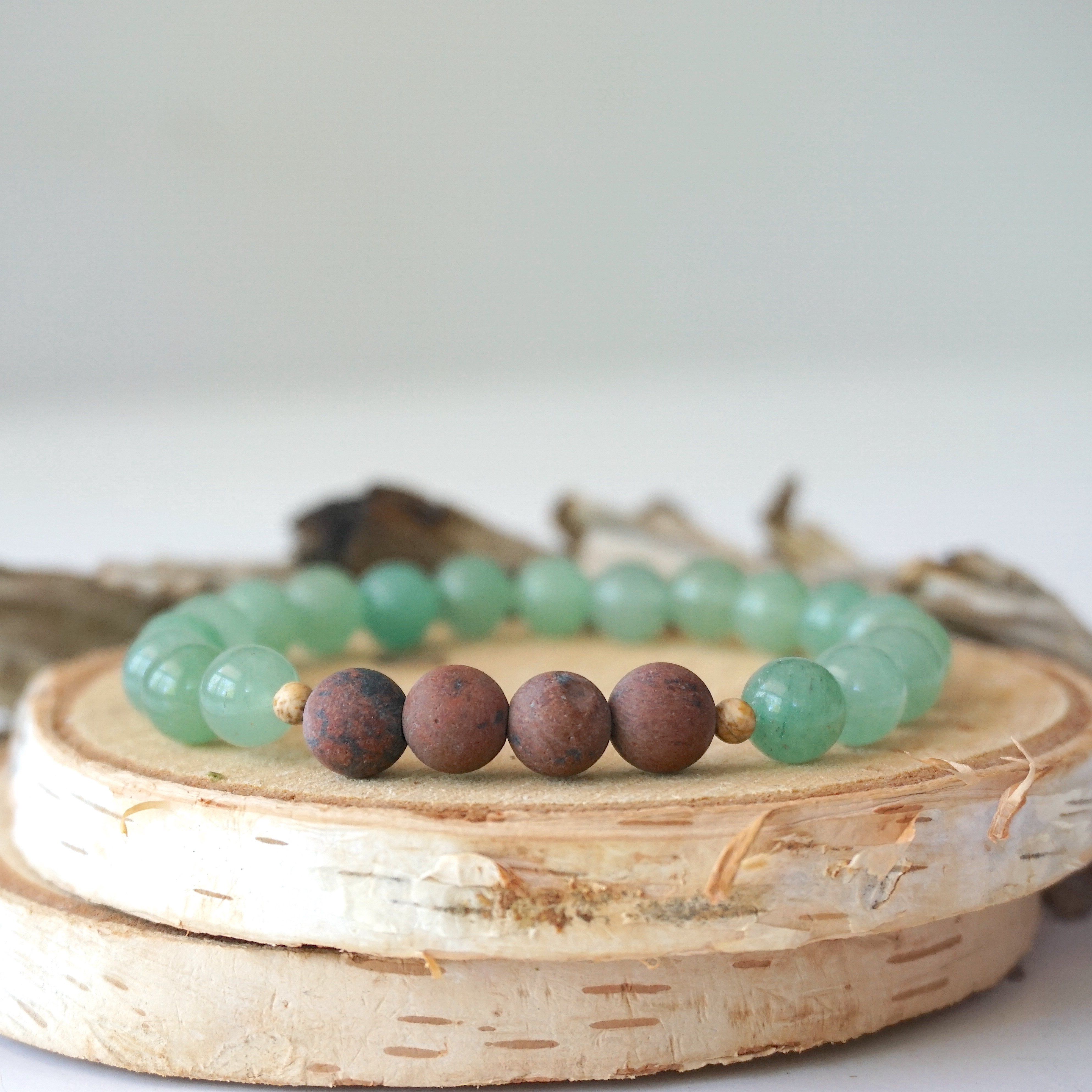 Green Aventurine Healing Crystal Mala Bracelet with Mahogany Obsidian & Agate Beads - Natural Stone Meditation Jewelry for Stress Relief, Chakra Balancing & Spiritual Protection