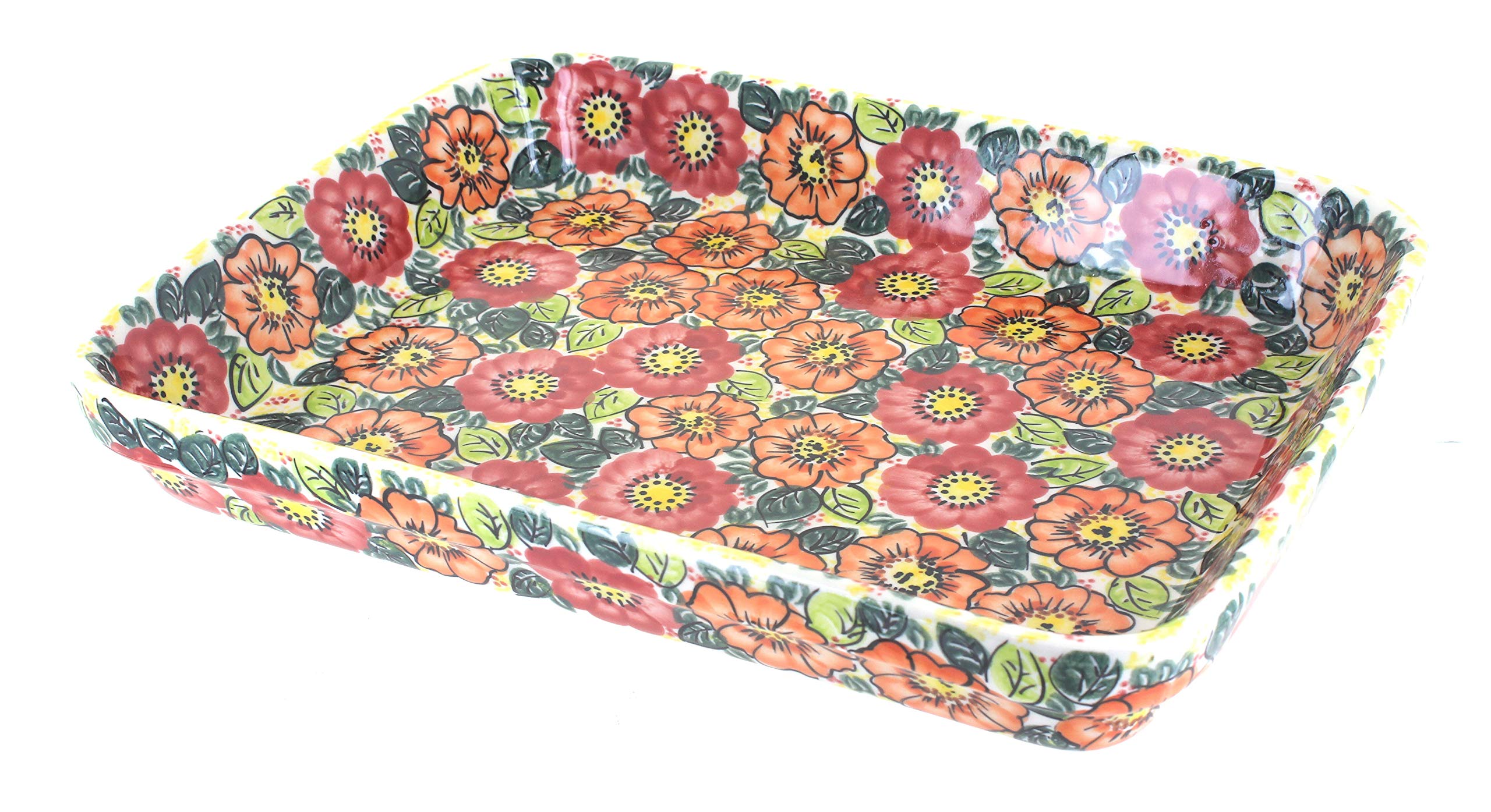 Blue Rose Polish Pottery Marigold Surprise Large Rectangular Baker - Handcrafted Ceramic Baking Dish for Casseroles, Bread & Desserts | Perfect for Holiday Dinners & Family Gatherings