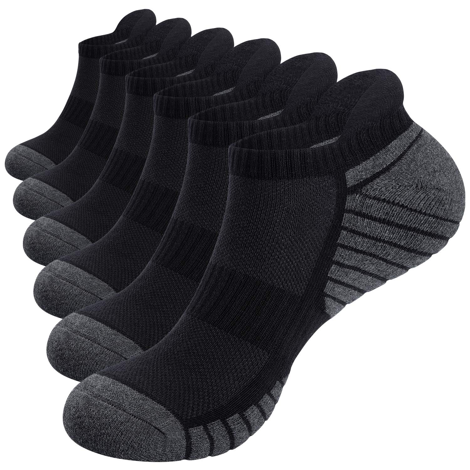 TANSTC Men's Running Socks - 6 Pairs Anti-Blister Cushioned Athletic Socks with Breathable Cotton for Sports & Workout - Perfect for Jogging, Gym, Hiking & Daily Wear
