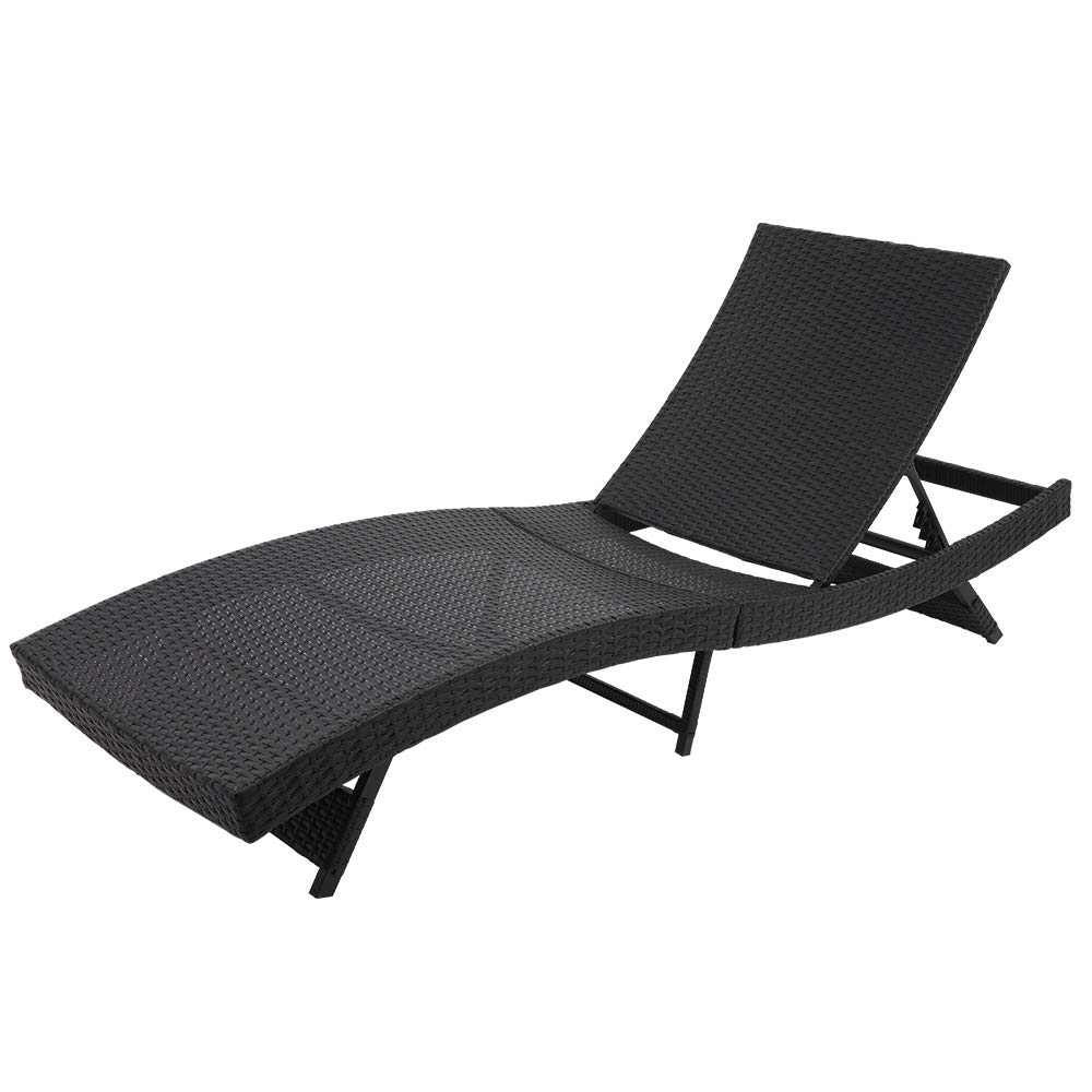 **YUMEI Outdoor Patio Wicker Sofa Chairs - Foldable S-Style Chaise Lounge with White Cushion, Water-Resistant & Durable for Beach, Pool, Lawn, Balcony, Courtyard (Black) - Perfect for Sunbathing, Relaxing & Outdoor Lounging**