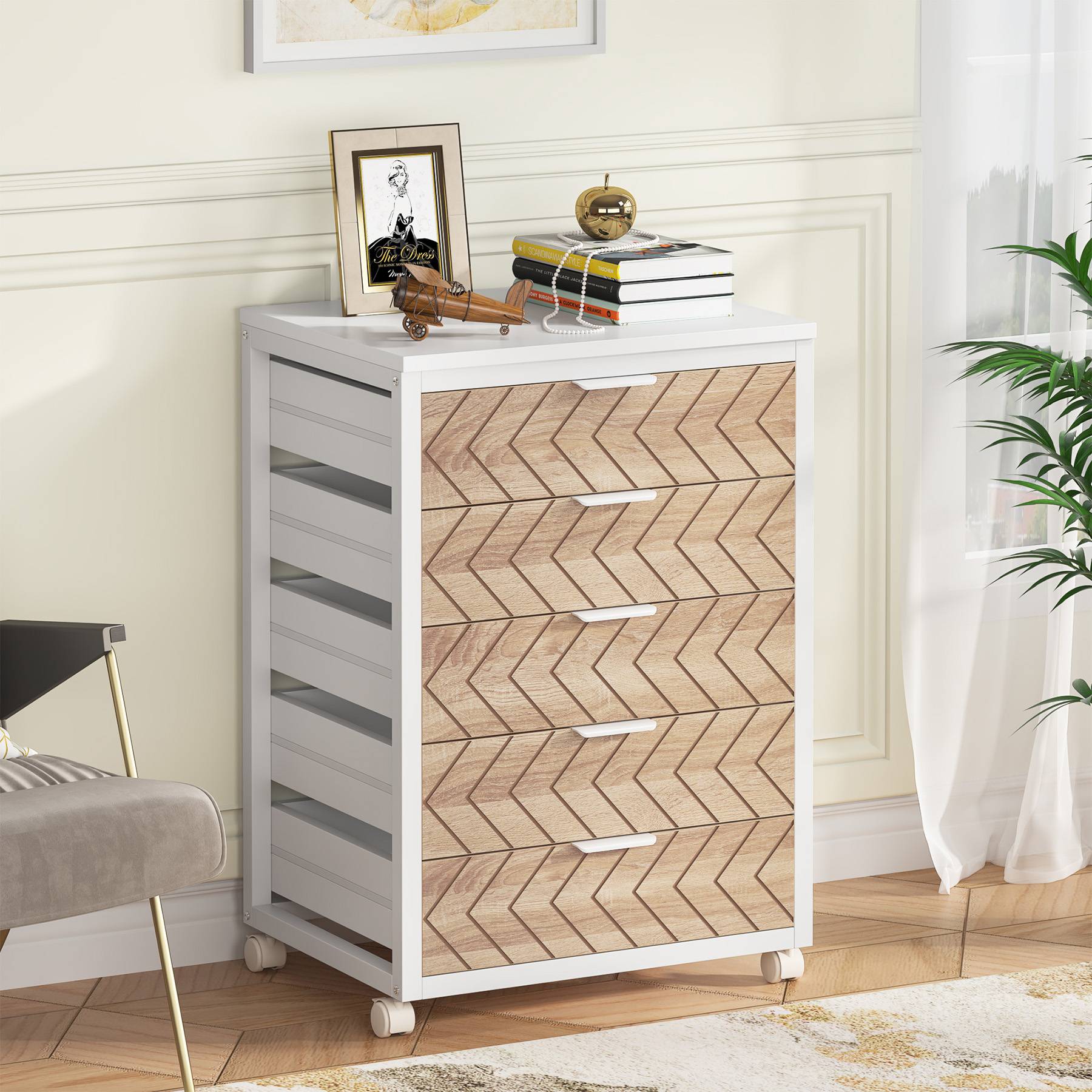 5/7 Drawer Wooden Storage Dresser Cabinet with Wheels - Perfect for Bedroom, Living Room & Office Organization