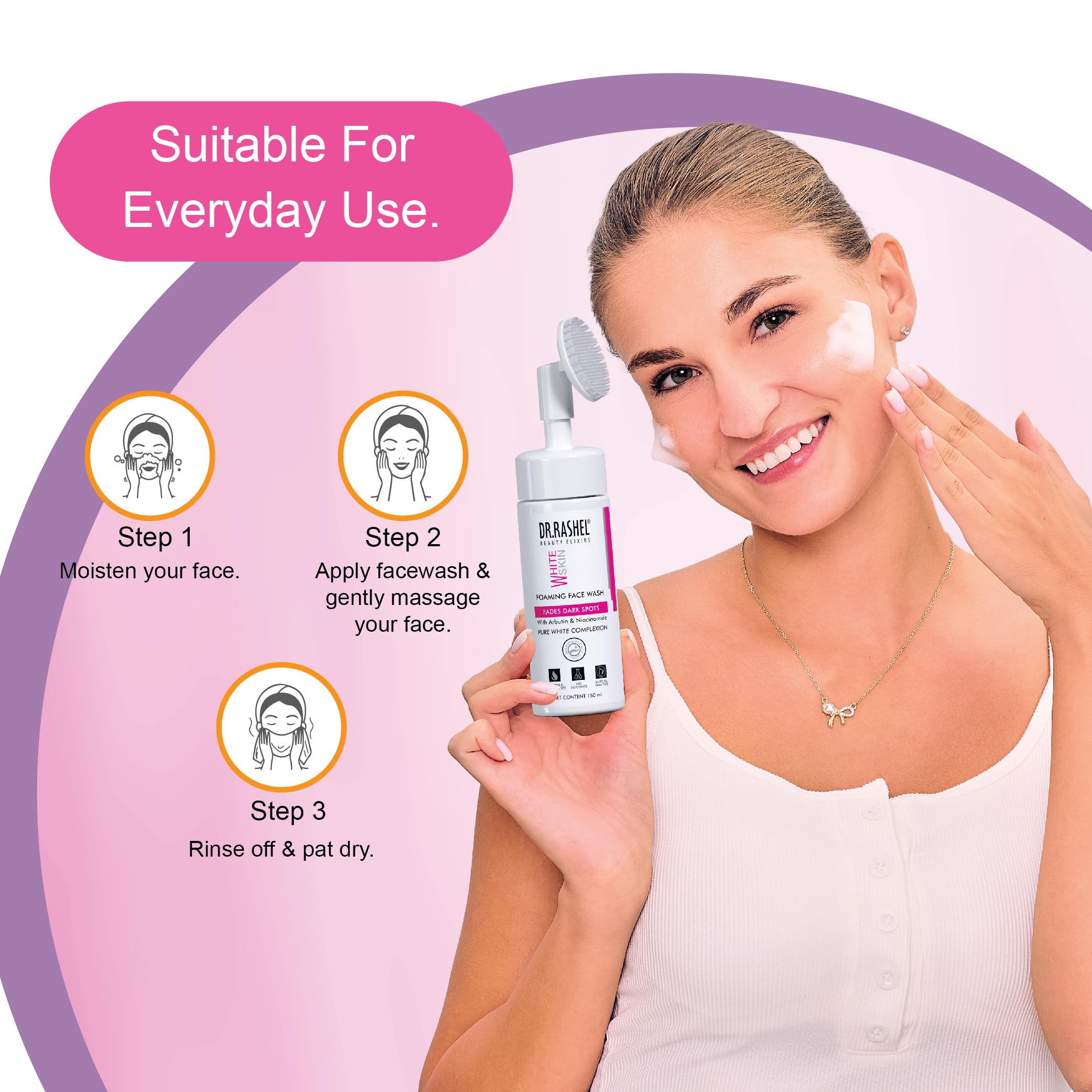 Dr. Rashel Brightening Foaming Face Wash with Arbutin & Niacinamide - Fades Dark Spots, Evens Skin Tone for Radiant Glow (150ml) | Daily Skincare for Oily & Combination Skin