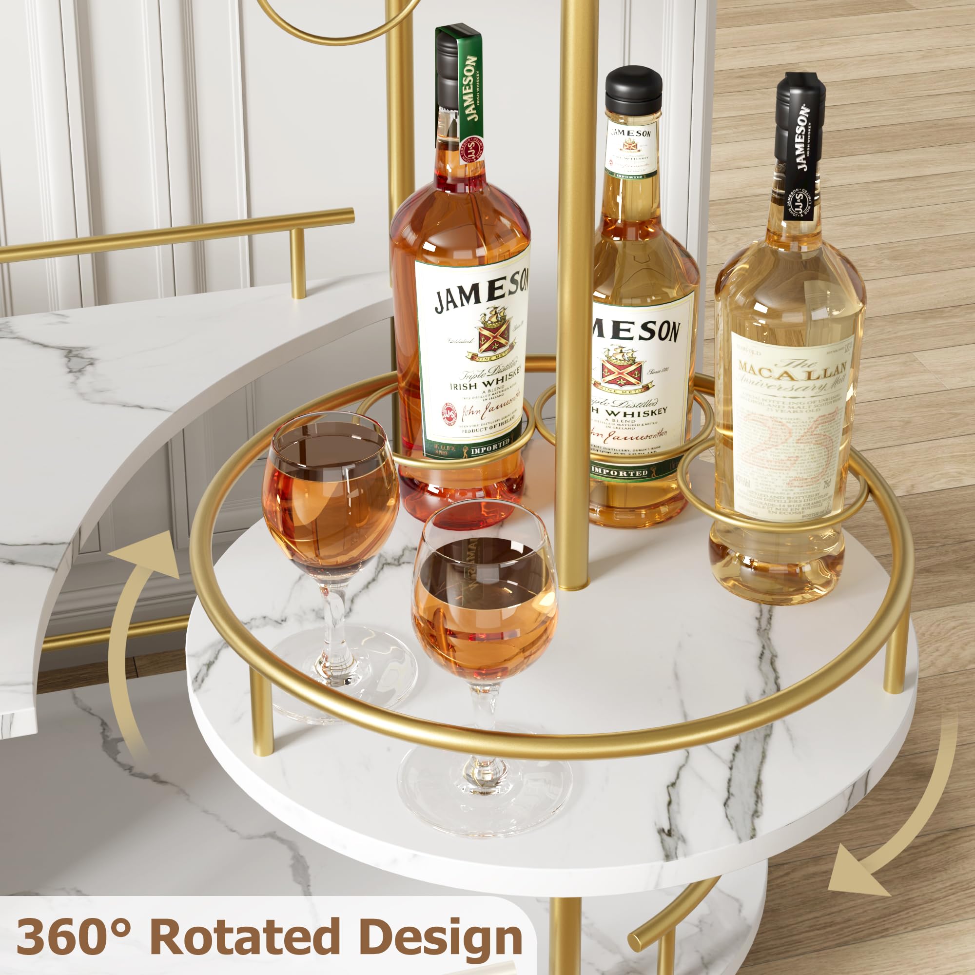4-Tier Gold Bar Cart with Wheels - Mobile Serving Cart with Wine Rack & Glass Holder - Kitchen, Dining Room, Living Room Organizer - Perfect for Home Entertaining, Parties & Small Space Storage