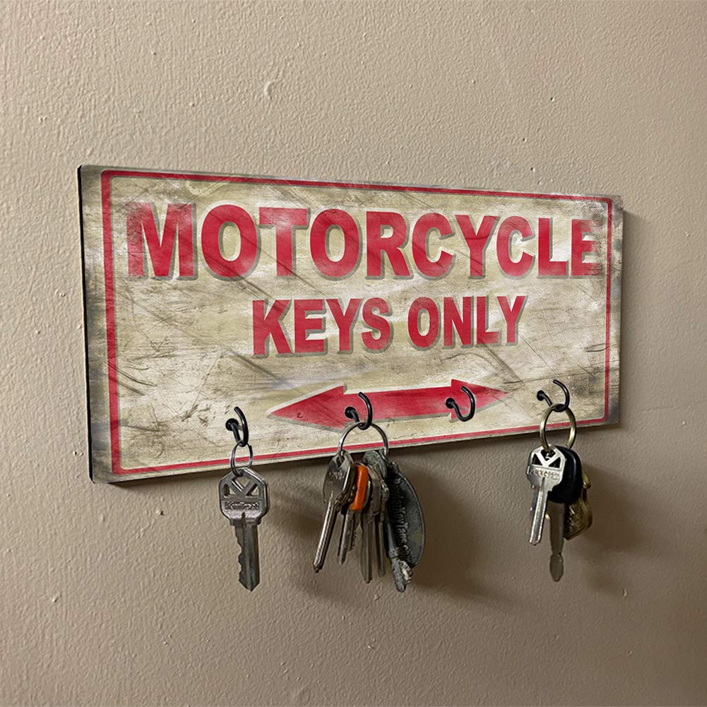 Brotherhood Motorcycle Key Holder - Grunge Red Garage Style Wall Mount Key Organizer Rack for Home, Keys & Rings | Perfect for Motorcycle Enthusiasts & Man Cave Decor