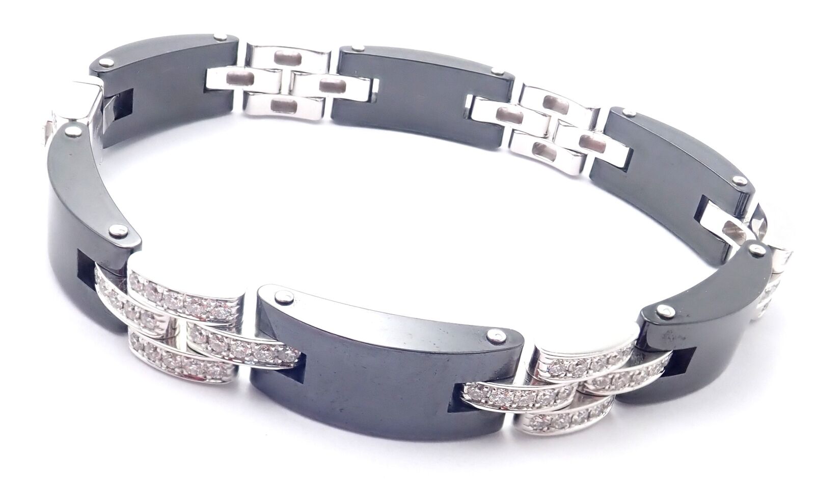 Authentic Cartier Maillon Panthere 18K White Gold Diamond Ceramic Link Bracelet | Luxury Jewelry for Women | Perfect for Gifts, Weddings & Special Occasions
