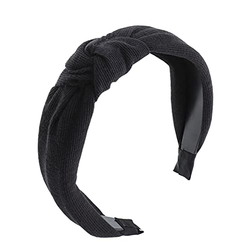 Soft Textured Cotton Knot Headband - Wide Turban Head Wrap for Women (Black) - Perfect for Yoga, Workouts, and Everyday Styling
