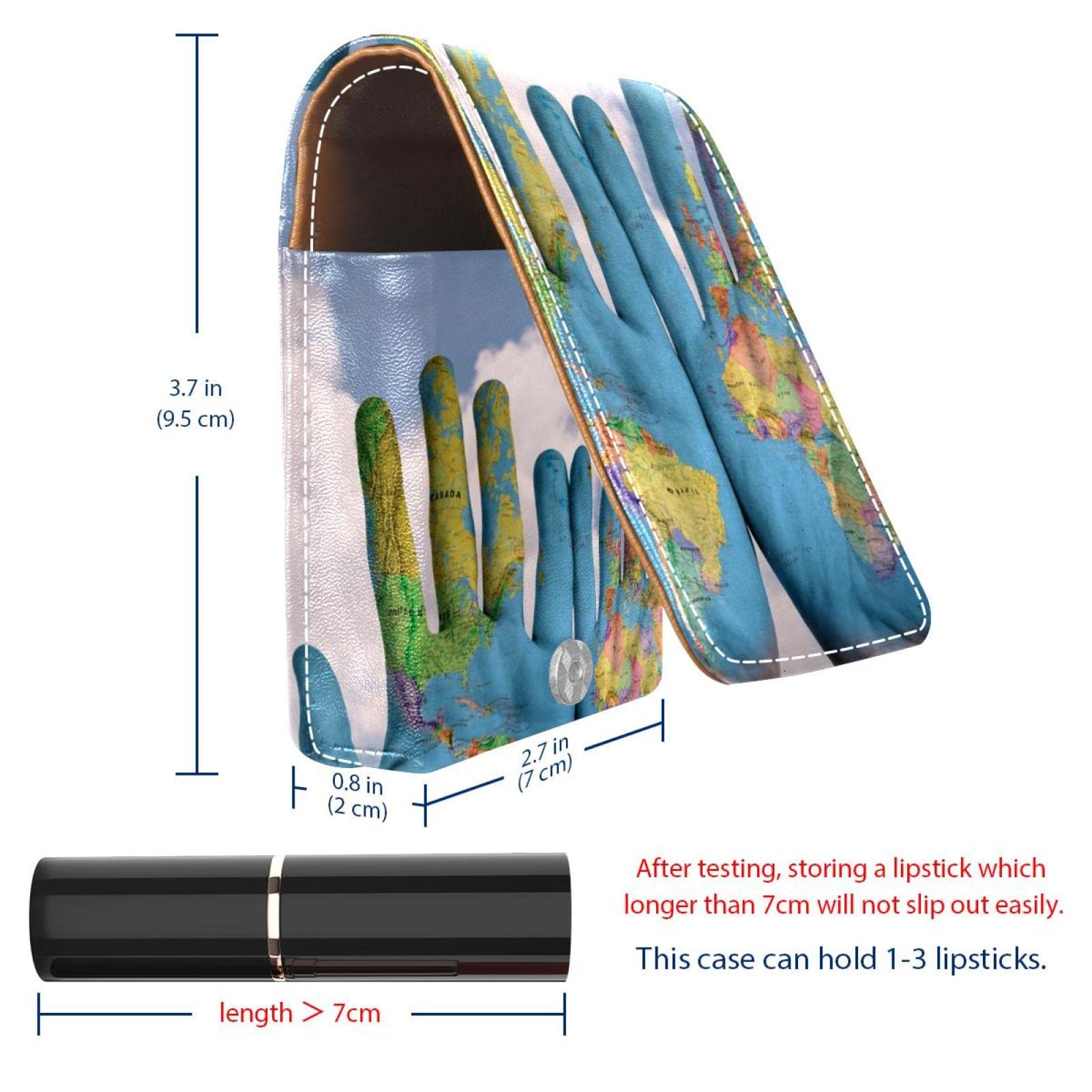 Personalized Lipstick Case - Portable Makeup Bag & Cosmetic Pouch Organizer with World Map Hand Painting - Perfect for Travel, Gifts, and Daily Makeup Storage