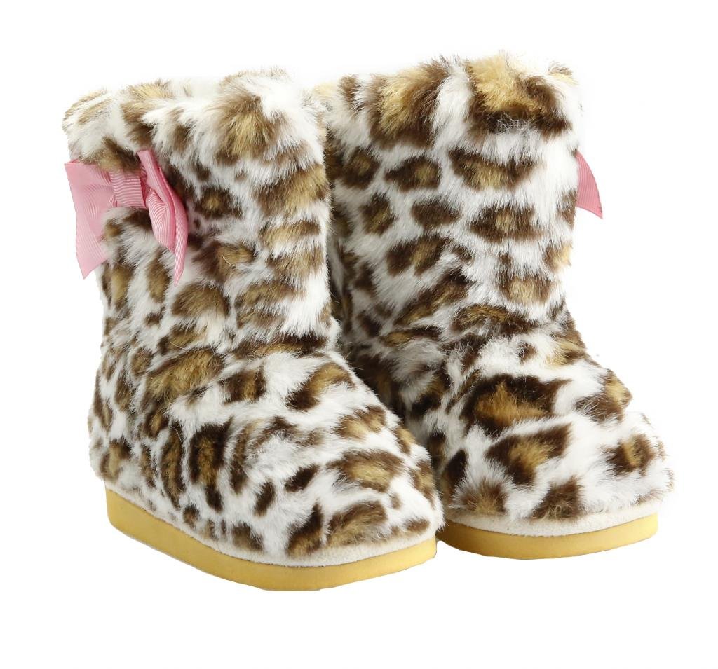 **The Doll Maker Girls' Faux Leopard Fur Boots - Stylish Winter Fashion for Kids, Parties & Outdoor Play**