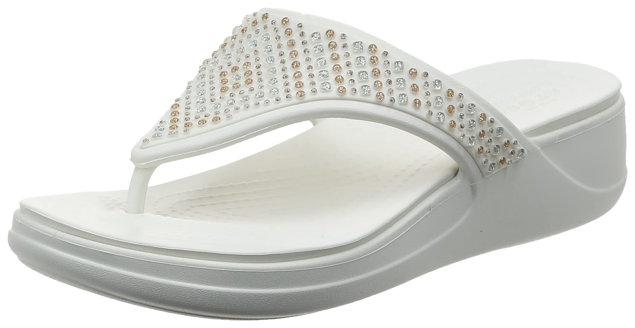 Crocs Women's Monterey Embellished Wedge Flip Flops - Comfortable Beach Sandals with Rhinestone Decor for Summer, Pool, Vacation & Casual Wear
