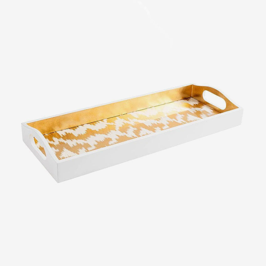 Caspari Modern Moire Gold Lacquer Bar Tray - Elegant Serving Tray for Cocktails, Wine & Entertaining - Perfect for Home Bar, Party & Wedding Decor