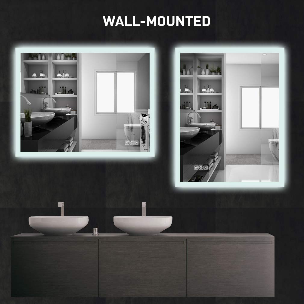 Wall-Mounted LED Bathroom Mirror with Anti-Fog & Smart Touch Control - Adjustable Brightness, Horizontal/Vertical Mount for Vanity Makeup & Shaving - Perfect for Modern Bathrooms, Dressing Rooms & Home Decor