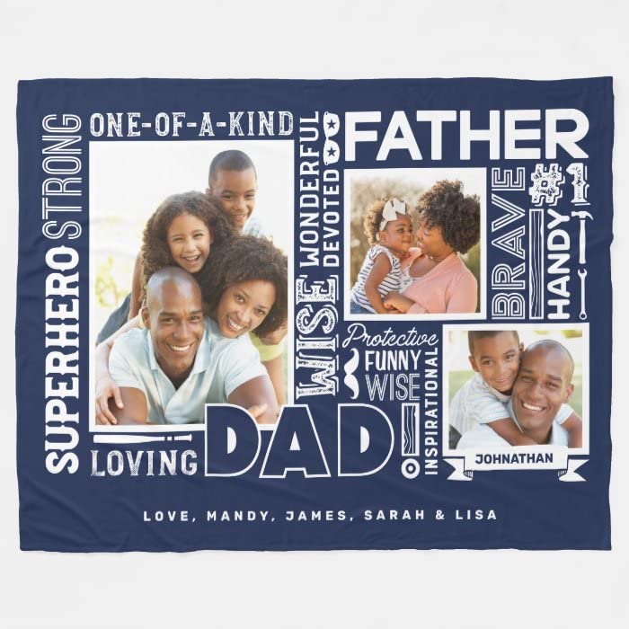 Custom Photo Blanket with Personalized Collage - Unique Memorial Gift for Dad | Soft Fleece Throw Blanket with Name & Pictures | Perfect for Christmas, Anniversary & Family Keepsakes
