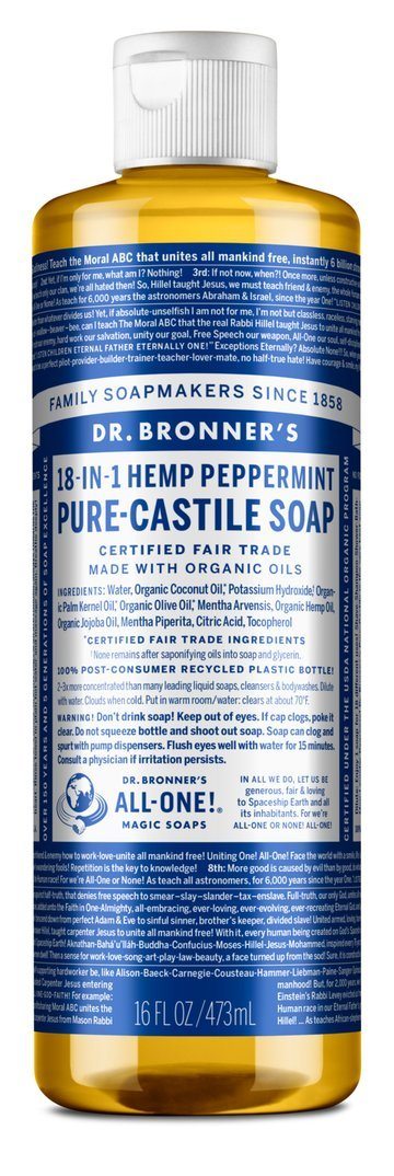Dr. Bronners Pure Castile Liquid Soap - Organic Peppermint, 18-in-1 Uses, Vegan & Cruelty-Free | Perfect for Body Wash, Face Cleanser, Shampoo & Household Cleaning