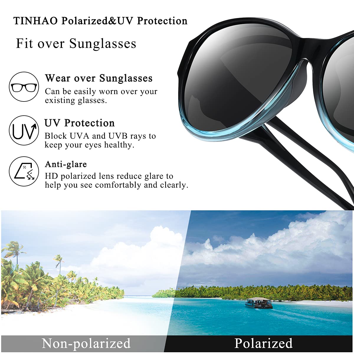 Oversized Fit Over Sunglasses for Women & Men - Polarized Lenses with 100% UV Protection - Perfect for Driving, Outdoor Sports & Daily Sun Protection