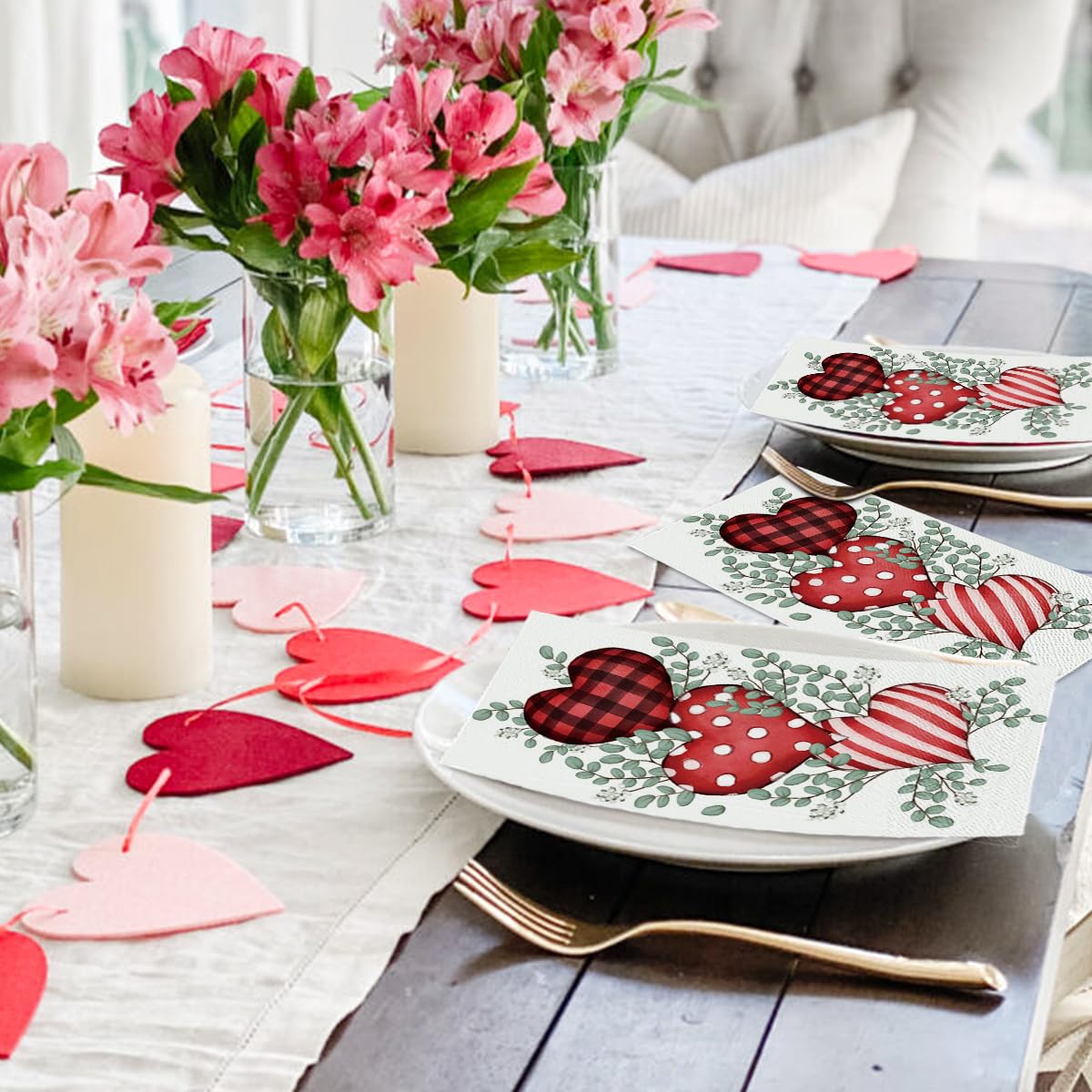 Horaldaily 100-Pack Valentine's Day Disposable Paper Napkins - Heart Print Decorative Guest Towels for Party, Wedding, Dinner & Kitchen Use - Romantic Table Setting for Valentine's Day, Anniversary & Special Occasions
