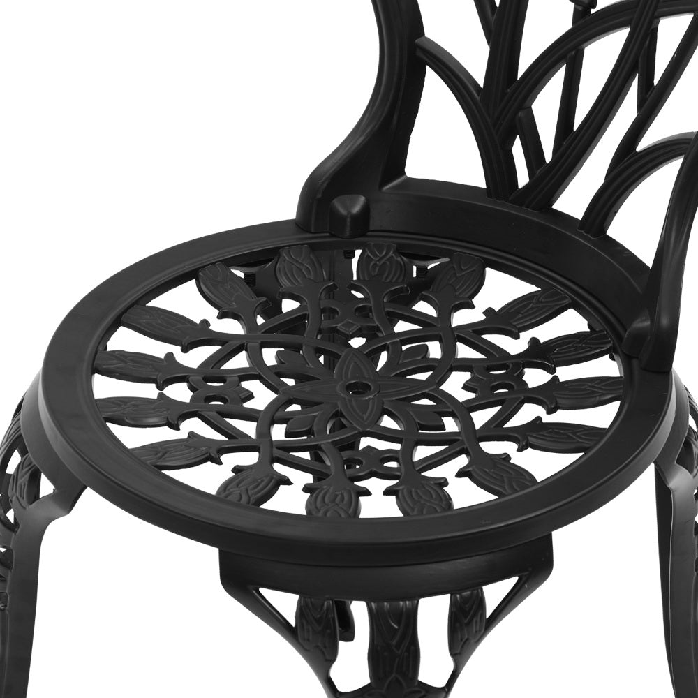 3-Piece Outdoor Bistro Set - Cast Aluminum Patio Table & Chairs in Tulip Black - Perfect for Garden, Balcony, and Small Space Dining