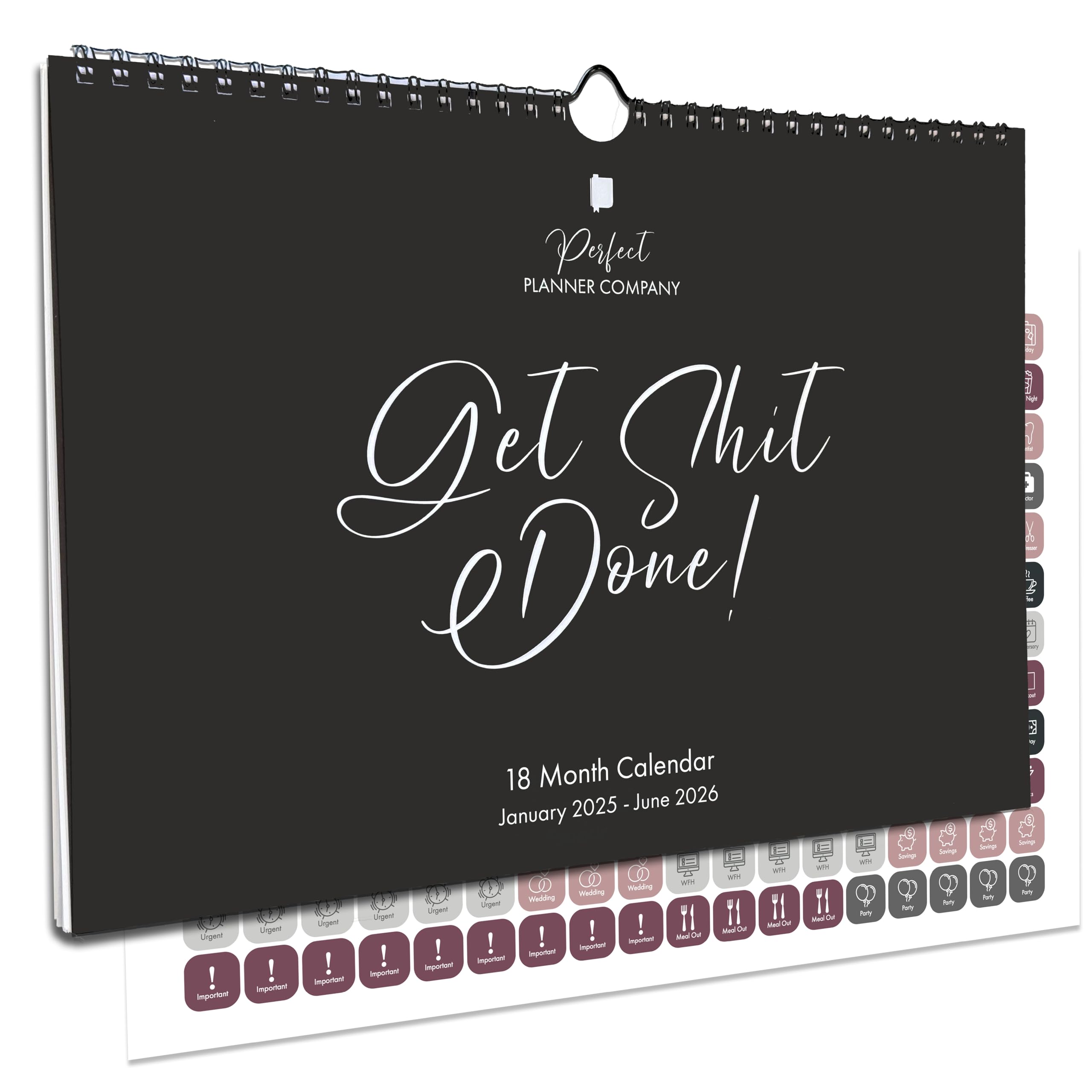 2025-2026 Wall Calendar with Stickers | 18-Month Planner (Jan 2025-Jun 2026) | Family, Couple & Personal Organizer | A4 Landscape Format | Perfect Planner Company | Ideal for Home, Office & School Planning