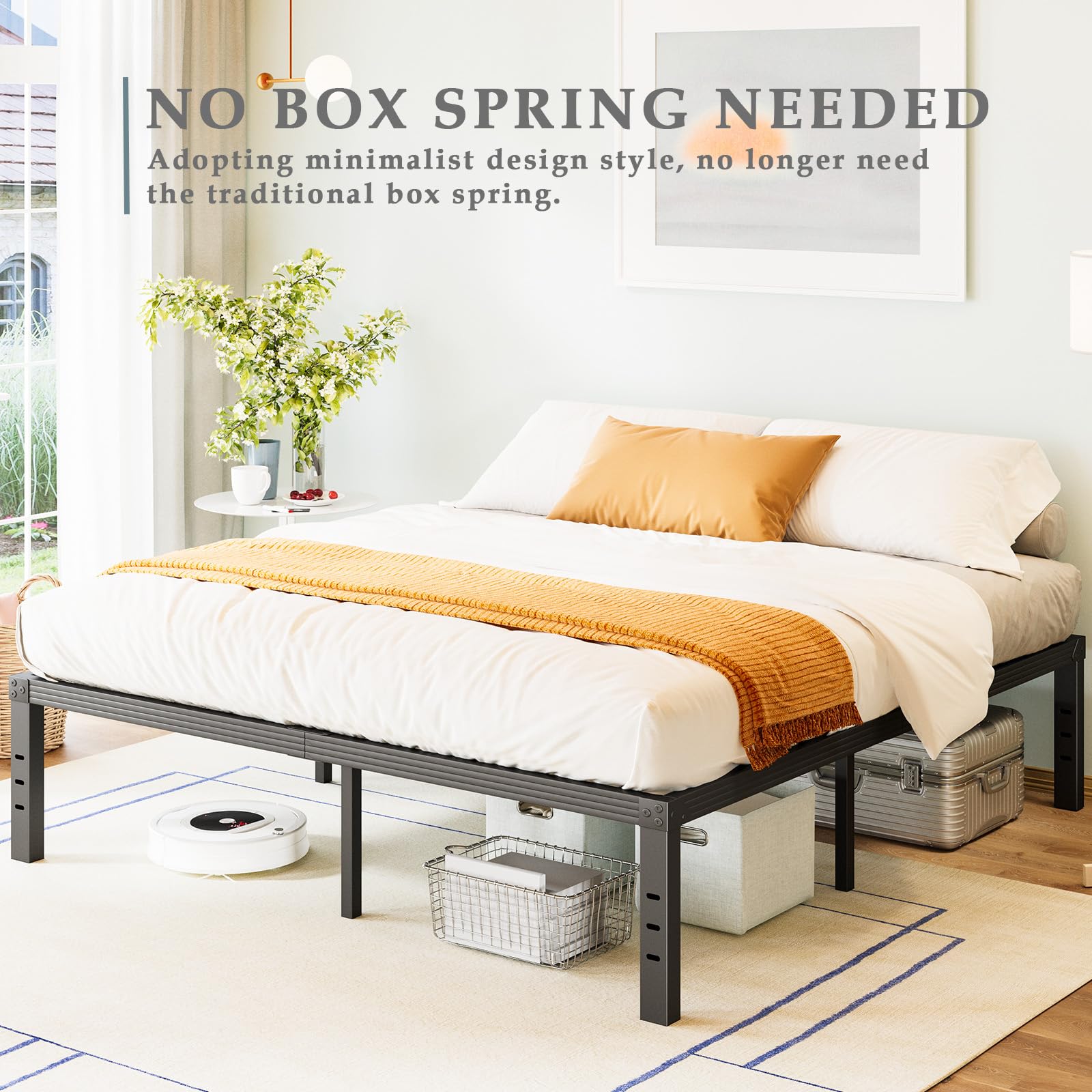 18 Inch Heavy Duty Twin Metal Bed Frame - No Box Spring Needed, Easy Assembly, Reinforced Steel Slats, Noise Free Mattress Foundation - Perfect for Kids Rooms, Guest Beds & Small Spaces (Black)