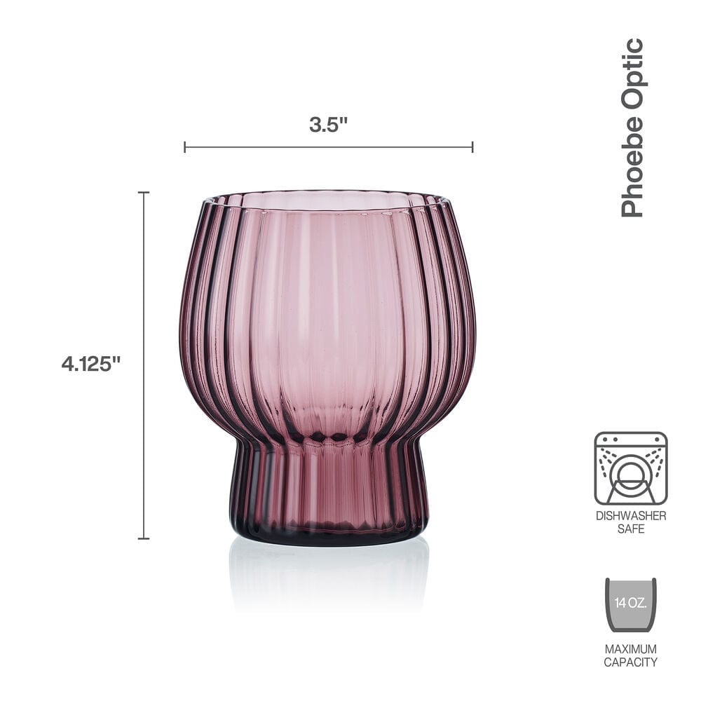 Phoebe Optic Lilac Set of 4 Double Old Fashioned Glasses - Vintage Inspired Cocktail Glasses for Whiskey, Bourbon & Scotch - Perfect for Home Bars, Parties & Gifts