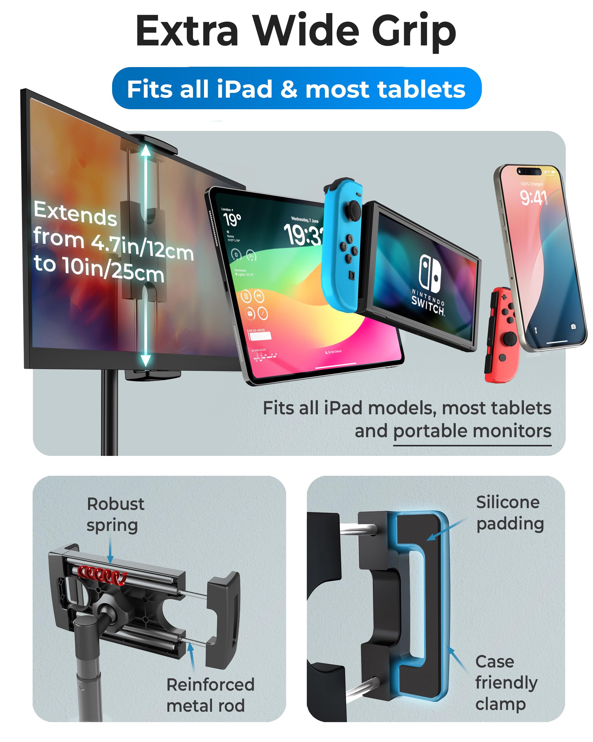 Cooper TabStand - Adjustable Height iPad Stand for Desk, Aluminum Alloy Tablet Holder & 16