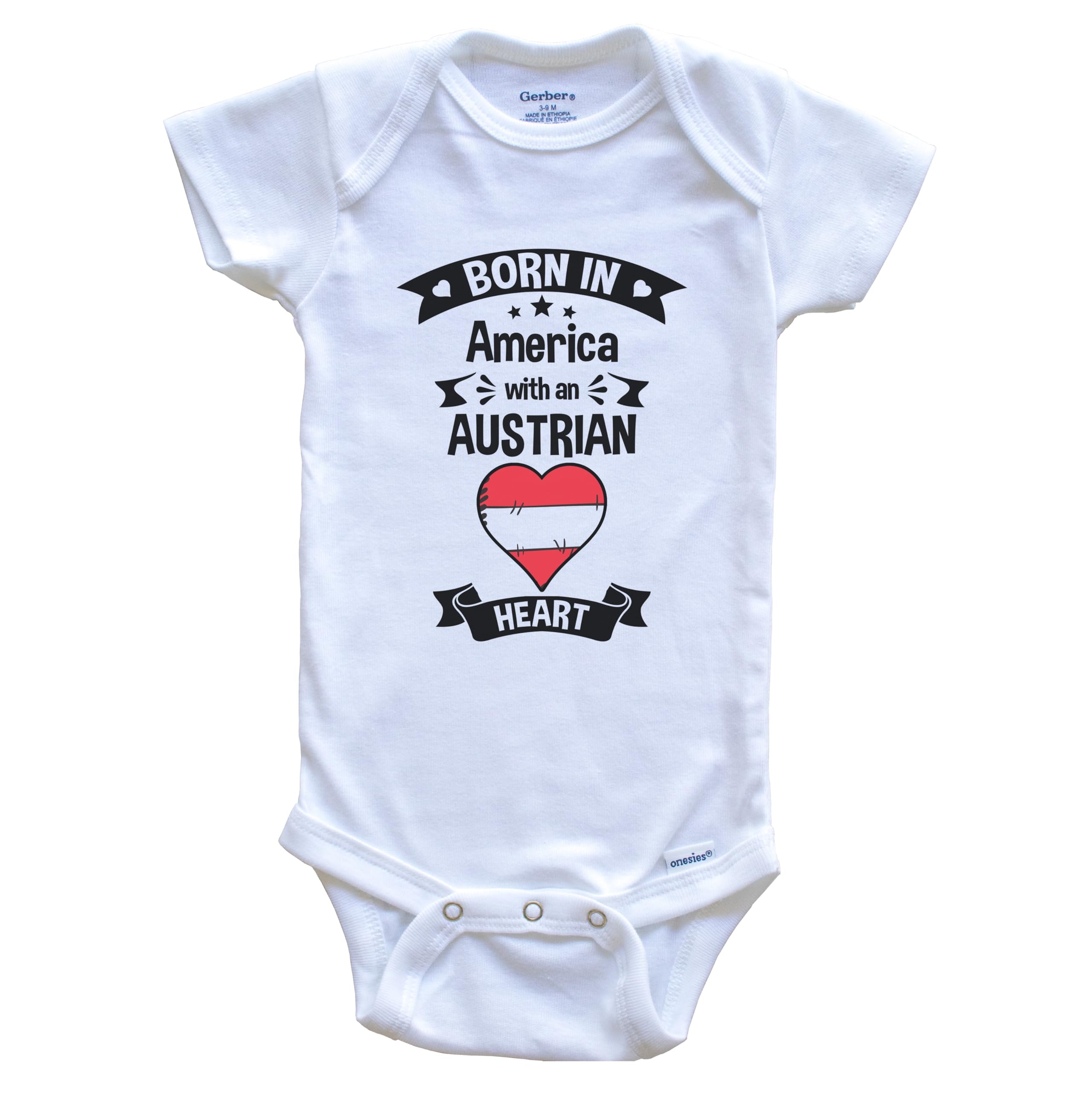 Born in America with an Austrian Heart One Piece Baby Bodysuit - Soft Cotton Infant Romper for Newborns & Toddlers - Perfect for Family Photos, Holidays & Everyday Wear
