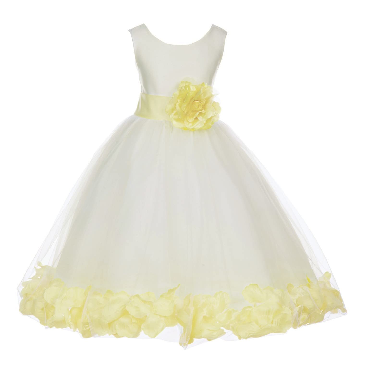 White Tulle Rose Petals Flower Girl Dress - Elegant Christening Gown for Weddings & Baptisms - Perfect for Flower Girls, Pageants & Special Occasions - Style 302T Size 6