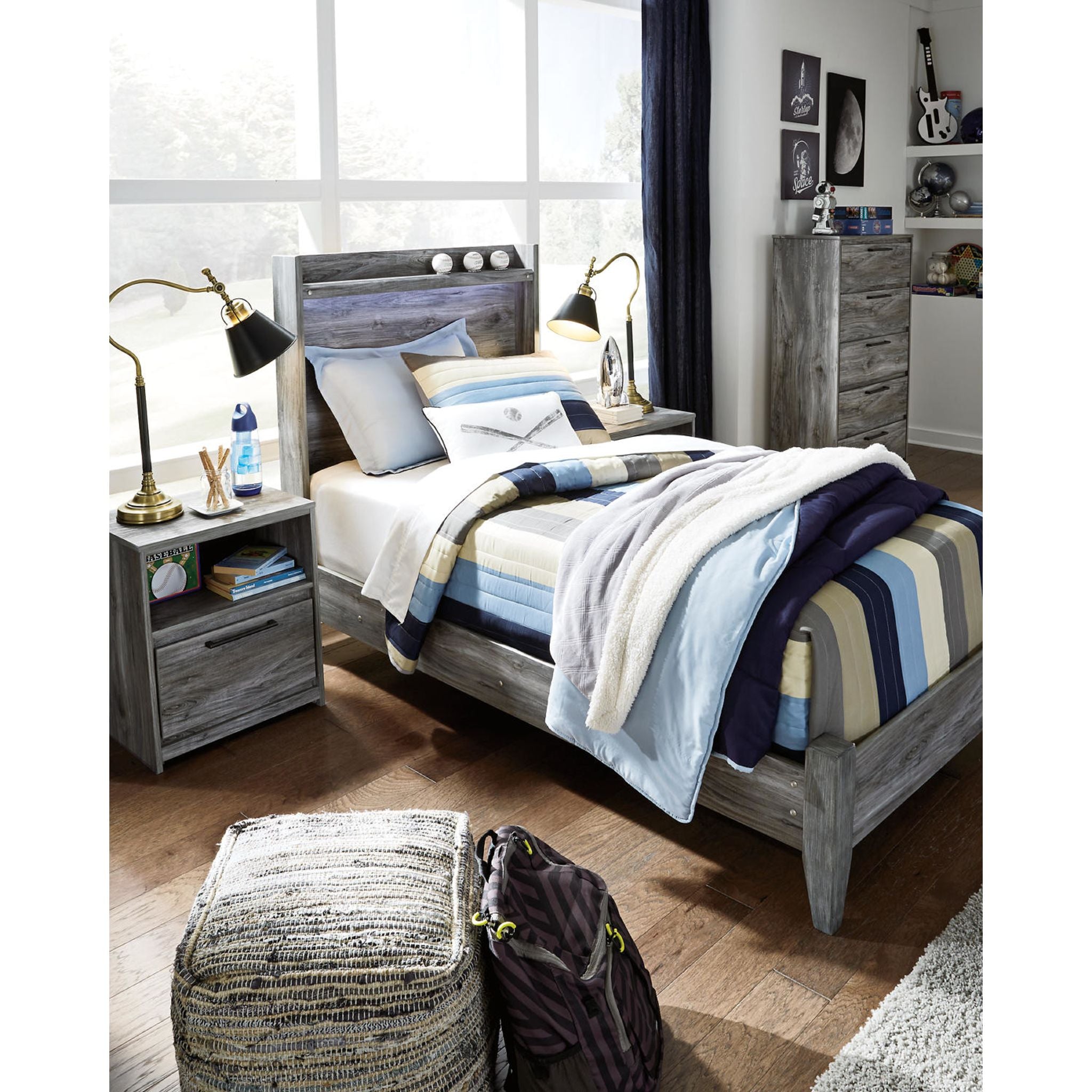 Baystorm Twin Panel Bed Frame with Headboard - Gray Wooden Platform Bed for Kids, Teens & Adults - Perfect for Small Spaces, Guest Rooms & Dormitories