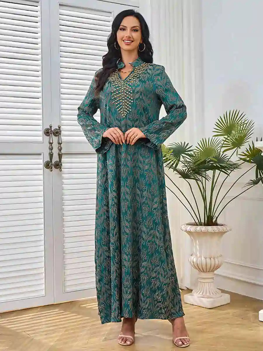 Handmade Beaded Eid Kaftan Dress for Women - Elegant Embroidered Maxi Dress for Special Occasions | Perfect for Eid Celebrations, Weddings, and Parties