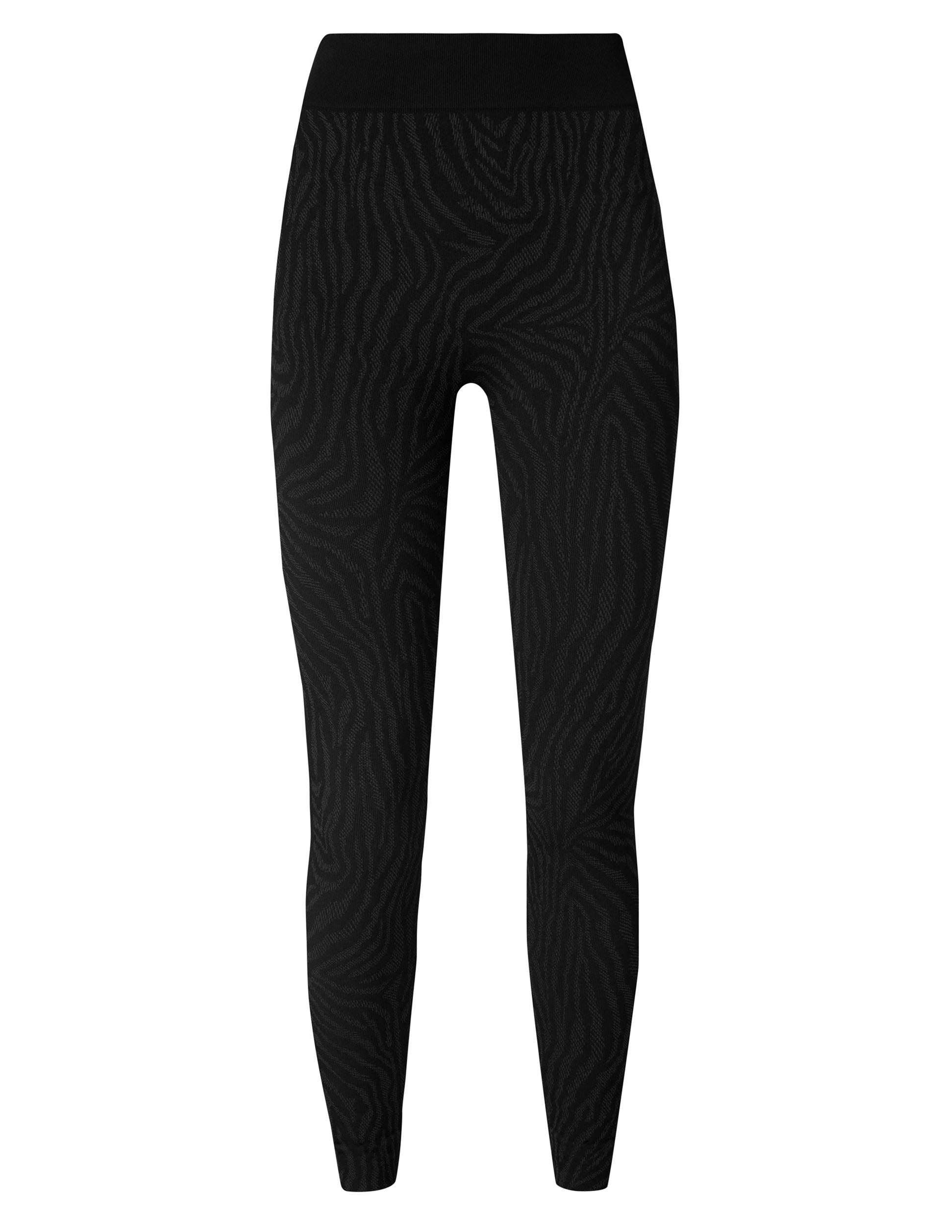 Black Zebra Print Jacquard Animal Base Layer Leggings for Women - Perfect for Yoga, Running & Winter Workouts