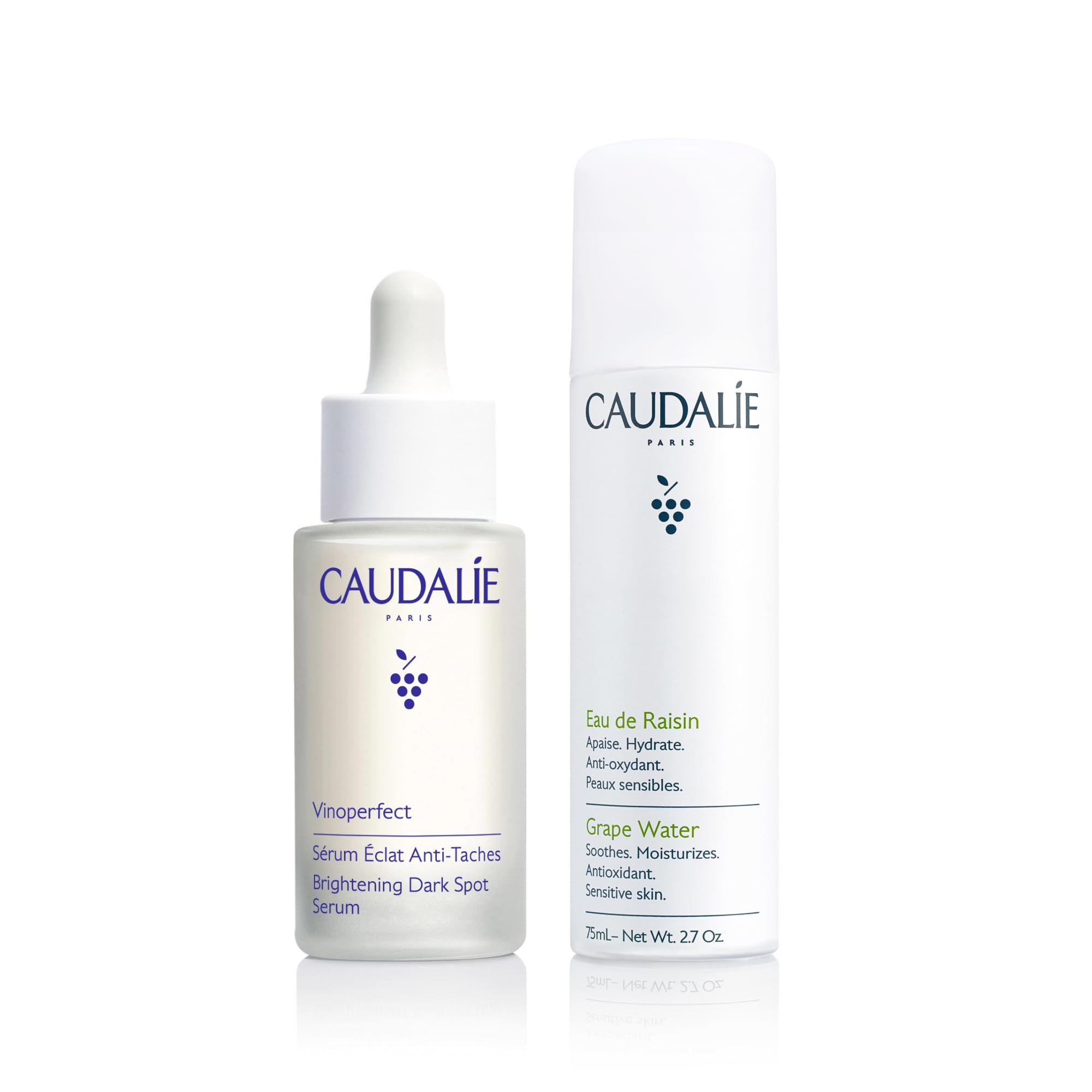 Caudalie Vinoperfect Radiance Serum for Dark Spots & Travel Size Grape Water Facial Mist - Brightening Skincare Set for Hyperpigmentation, Even Tone - Perfect for Daily Routine, Travel & On-The-Go Hydration